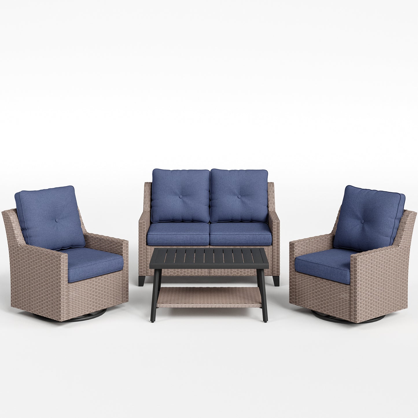 NestNook 4-Piece Outdoor Wicker Swivel Glider Patio Conversation Sets with Cushions