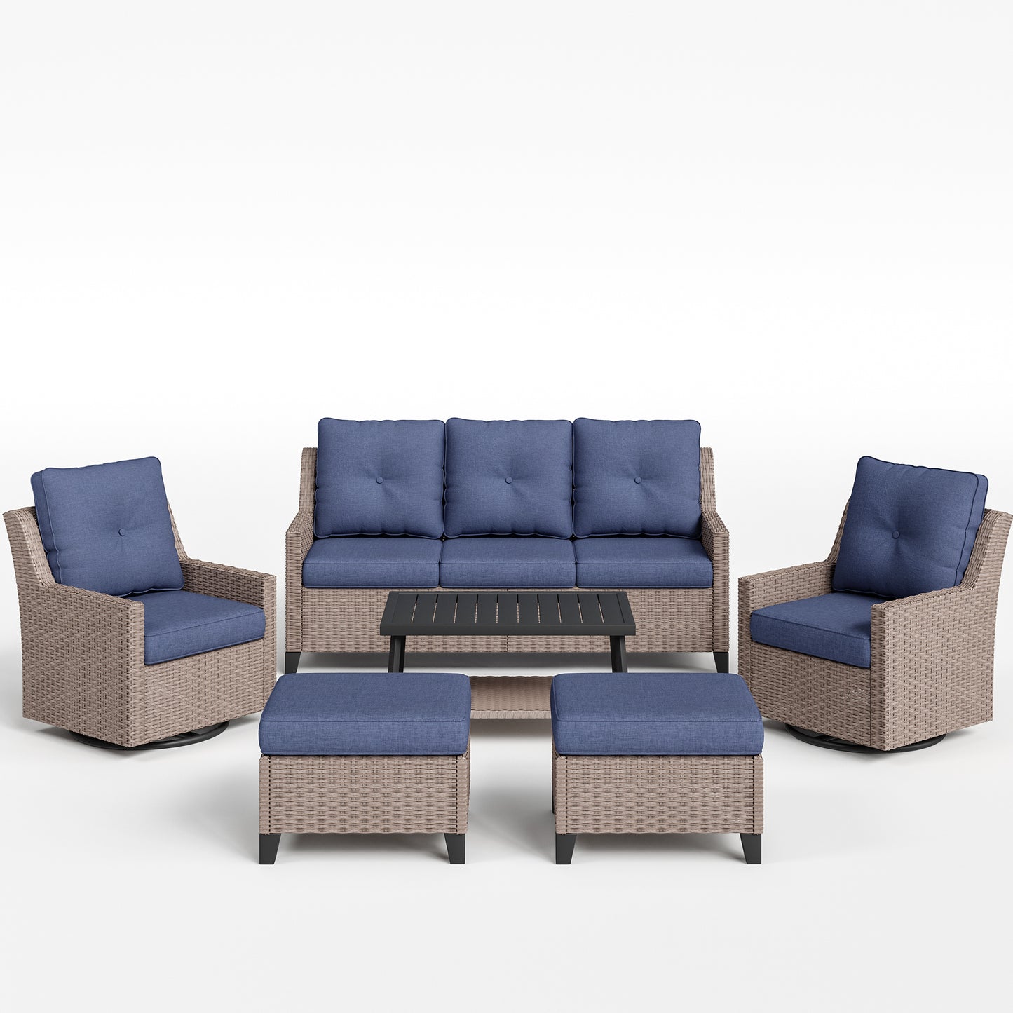 NestNook 6-Piece Outdoor Wicker Swivel Glider Patio Conversation Sets with Cushions