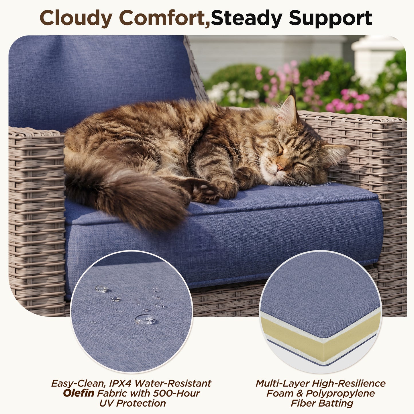 NestNook 3-Piece Wicker Patio Furniture Set with Swivel Rocking Chairs , Side Table with Cushions for Porch, Balcony, Deck, Backyard