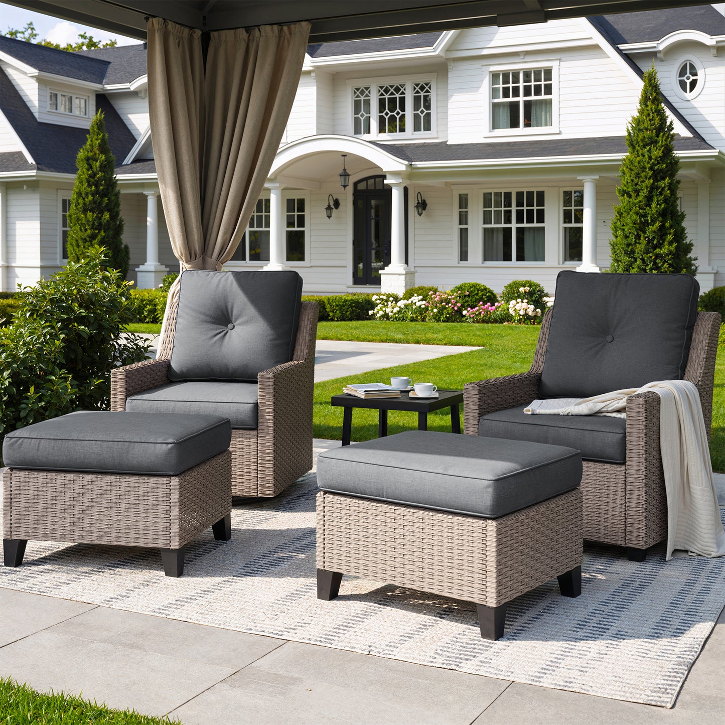 NestNook 5-Piece Outdoor Wicker Swivel Glider Patio Conversation Sets with Cushions
