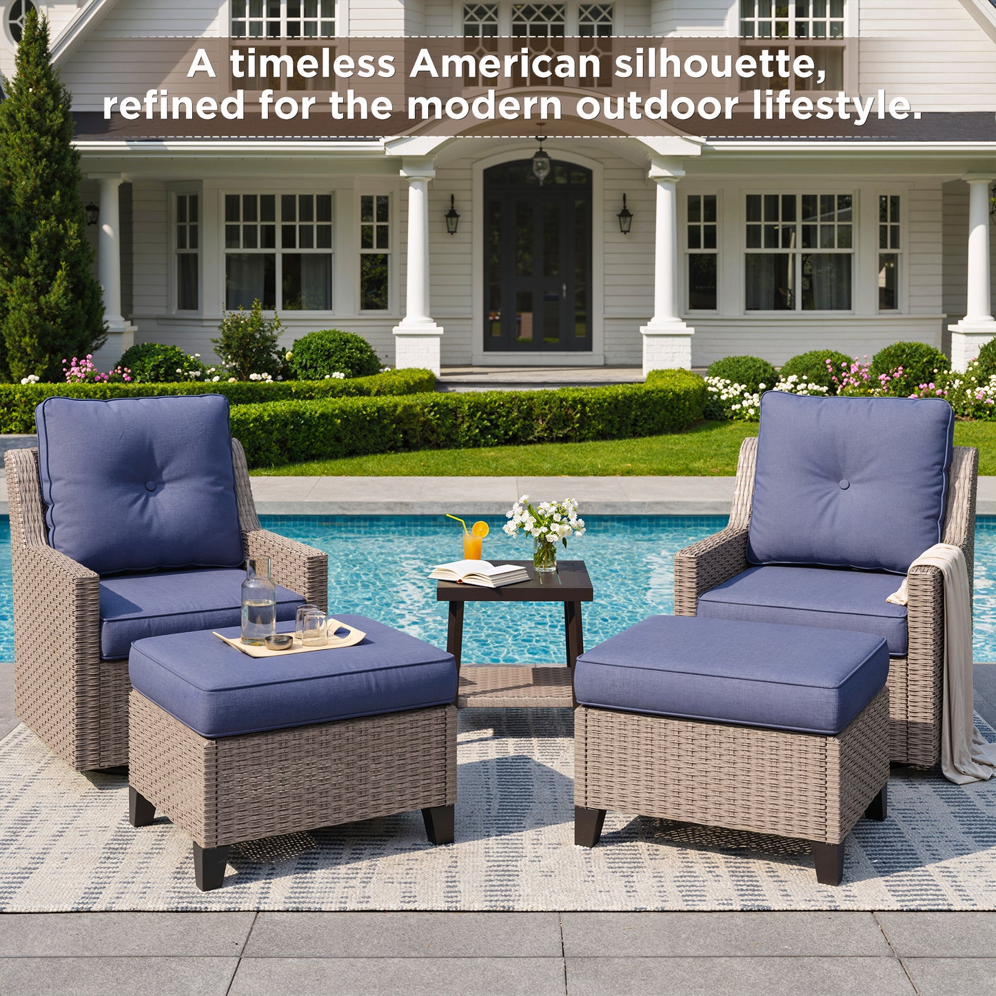 NestNook 5-Piece Outdoor Wicker Swivel Glider Patio Conversation Sets with Cushions