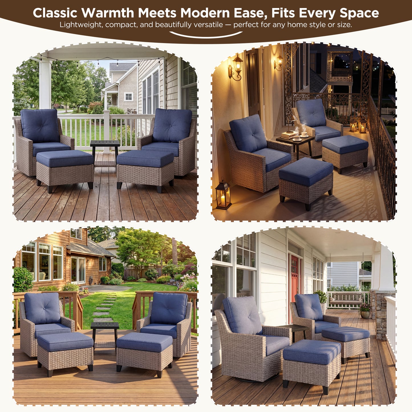 NestNook 5-Piece Outdoor Wicker Swivel Glider Patio Conversation Sets with Cushions