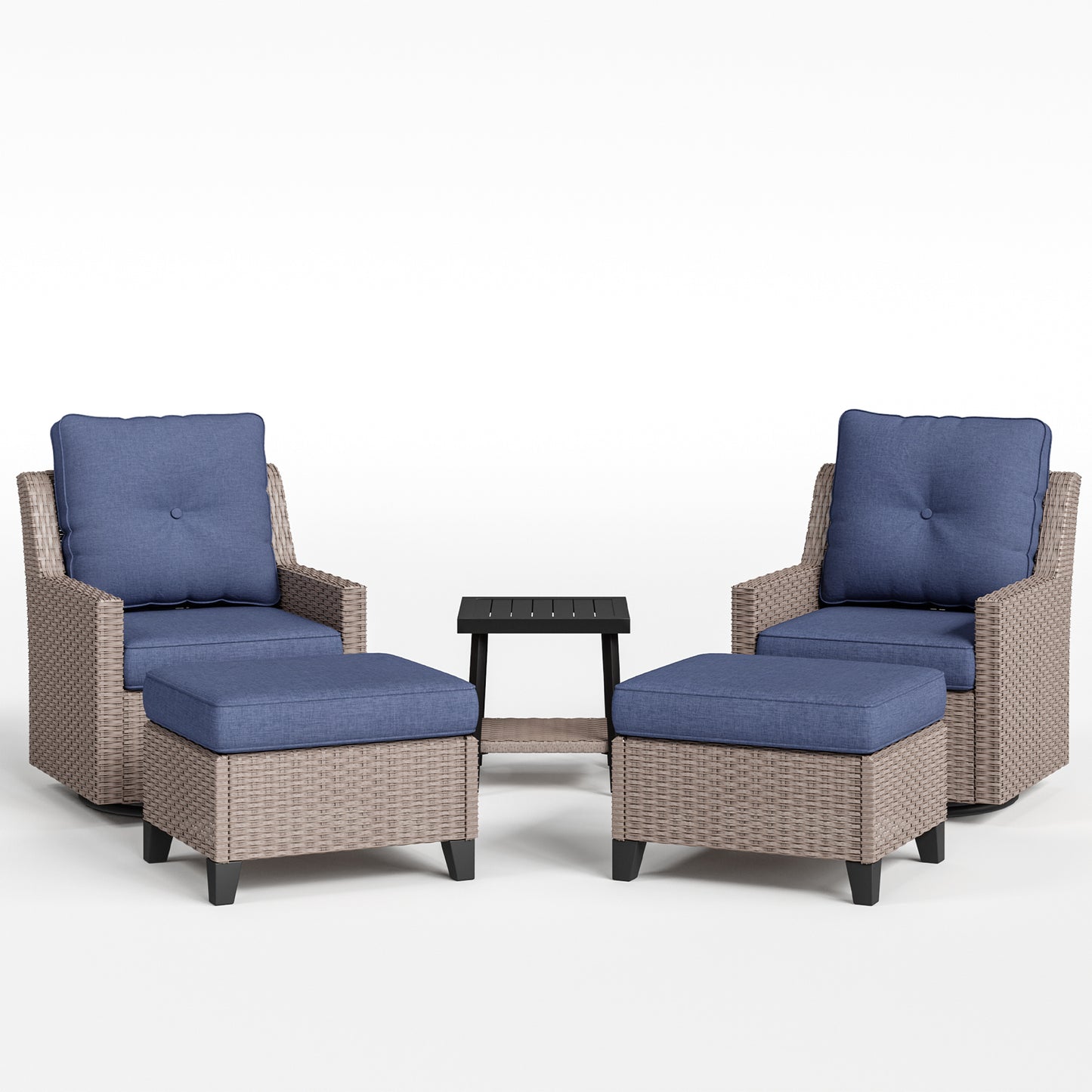 NestNook 5-Piece Outdoor Wicker Swivel Glider Patio Conversation Sets with Cushions
