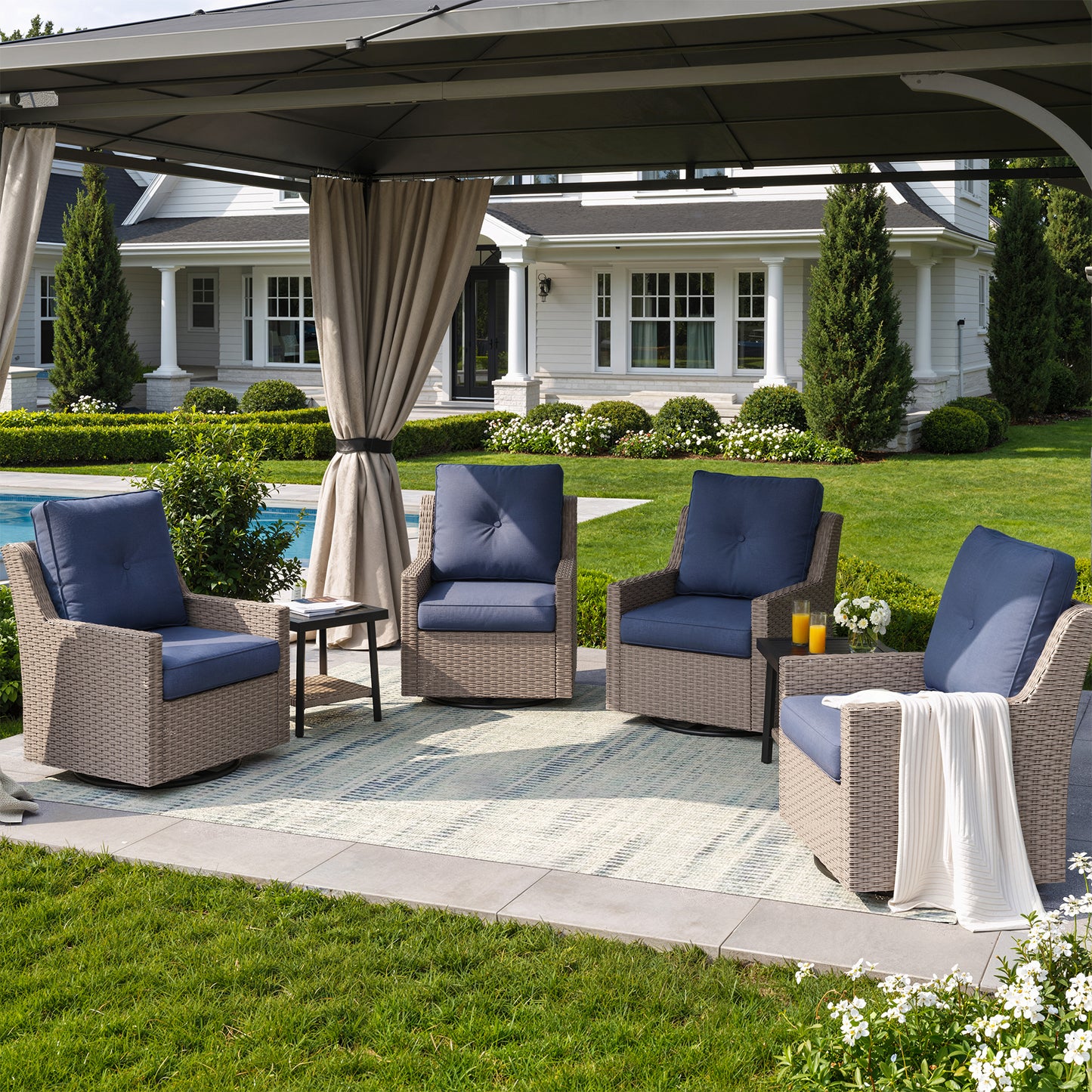 NestNook 6-Piece Outdoor Wicker Swivel Glider Patio Conversation Sets with Cushions