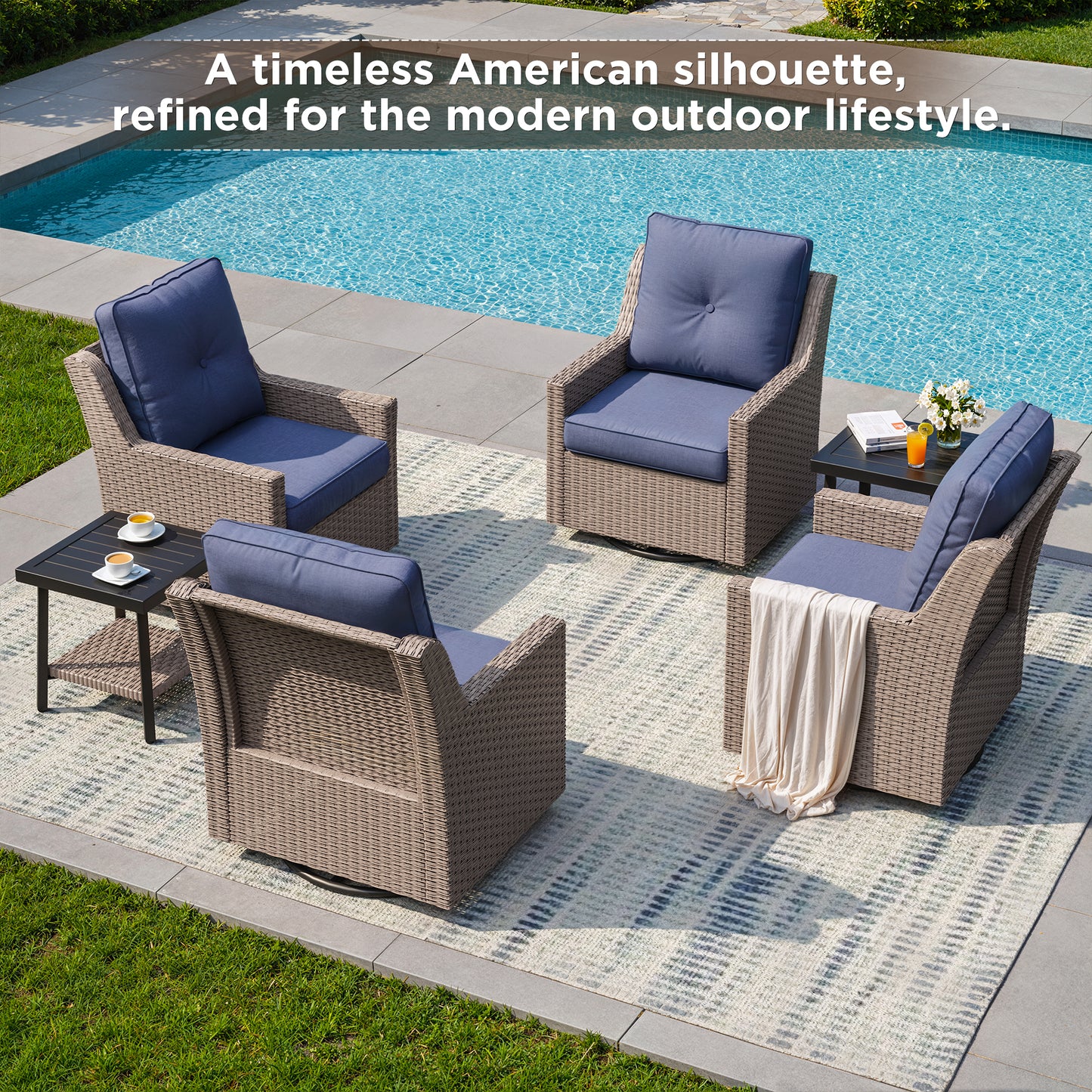 NestNook 6-Piece Outdoor Wicker Swivel Glider Patio Conversation Sets with Cushions