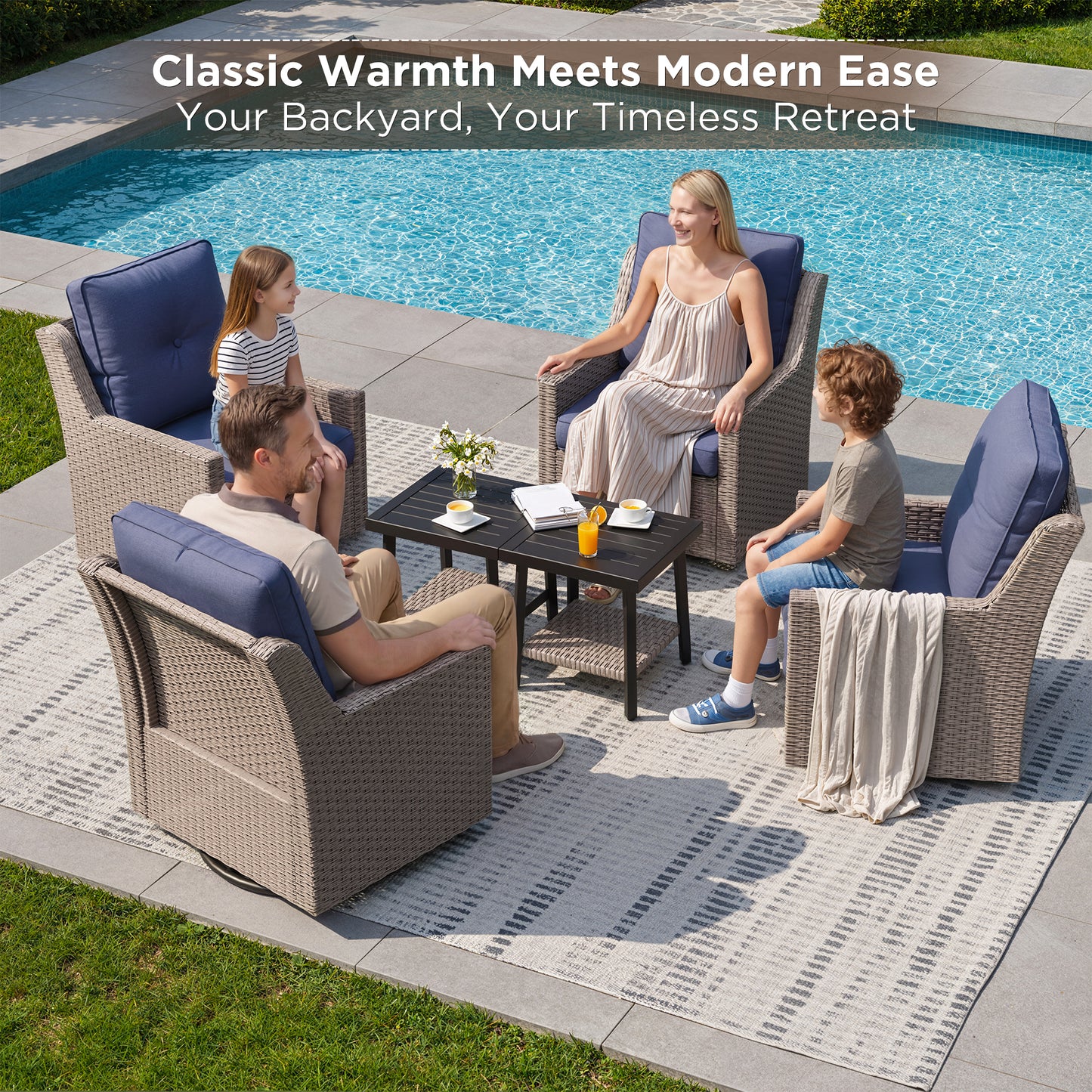 NestNook 6-Piece Outdoor Wicker Swivel Glider Patio Conversation Sets with Cushions