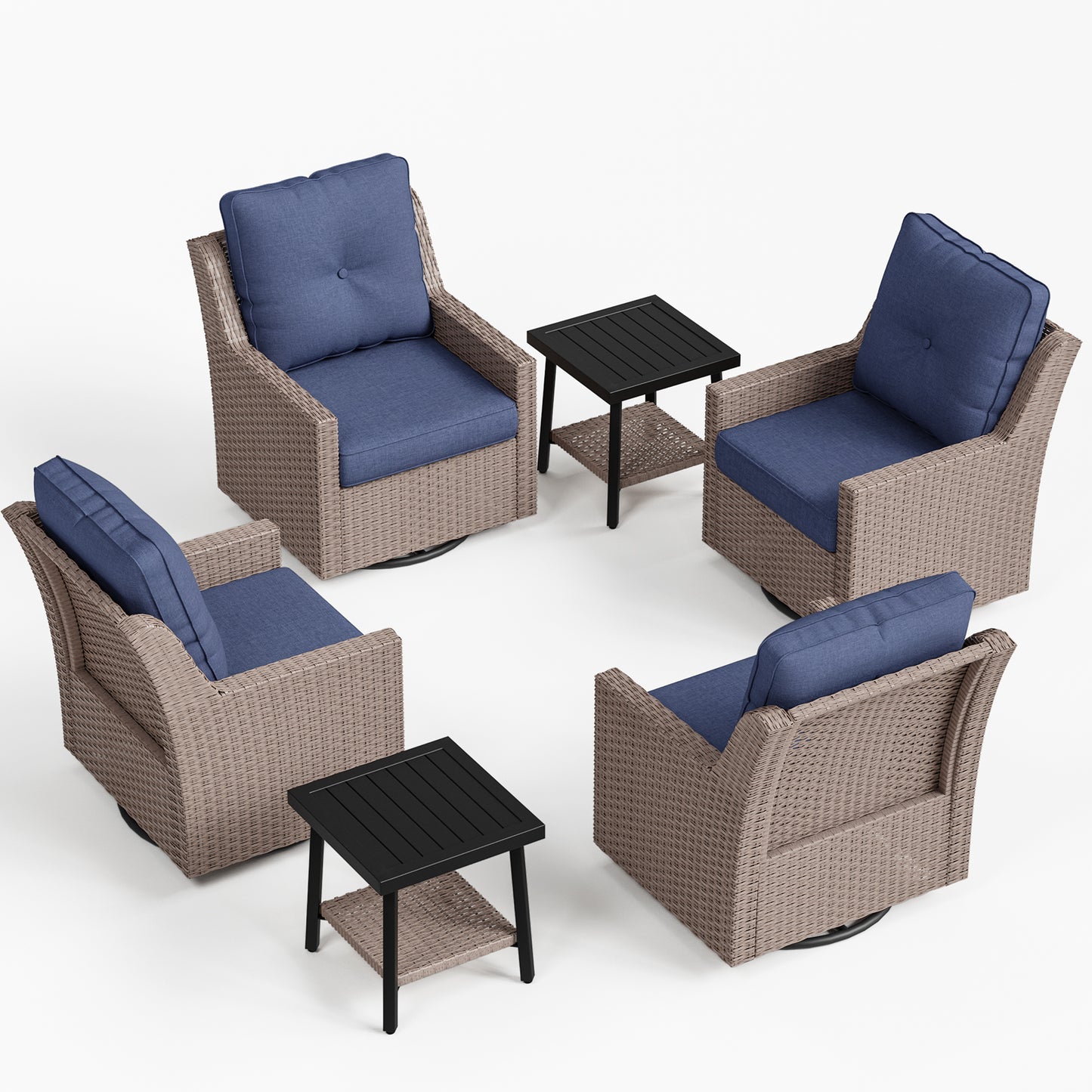 NestNook 6-Piece Outdoor Wicker Swivel Glider Patio Conversation Sets with Cushions