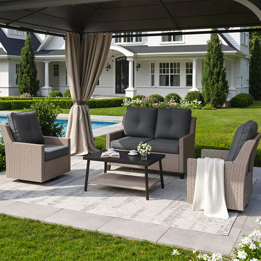 NestNook 4-Piece Outdoor Wicker Swivel Glider Patio Conversation Sets with Cushions