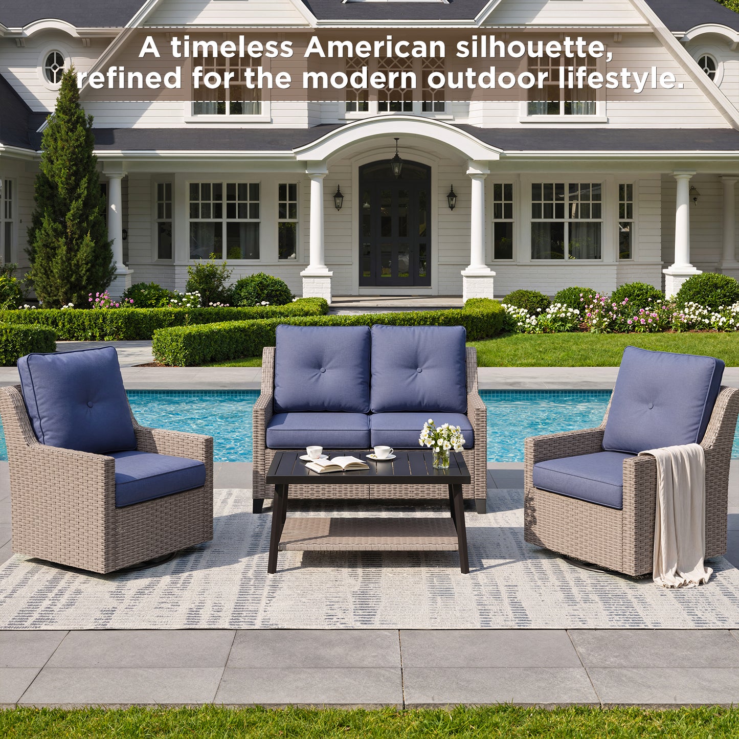NestNook 4-Piece Outdoor Wicker Swivel Glider Patio Conversation Sets with Cushions