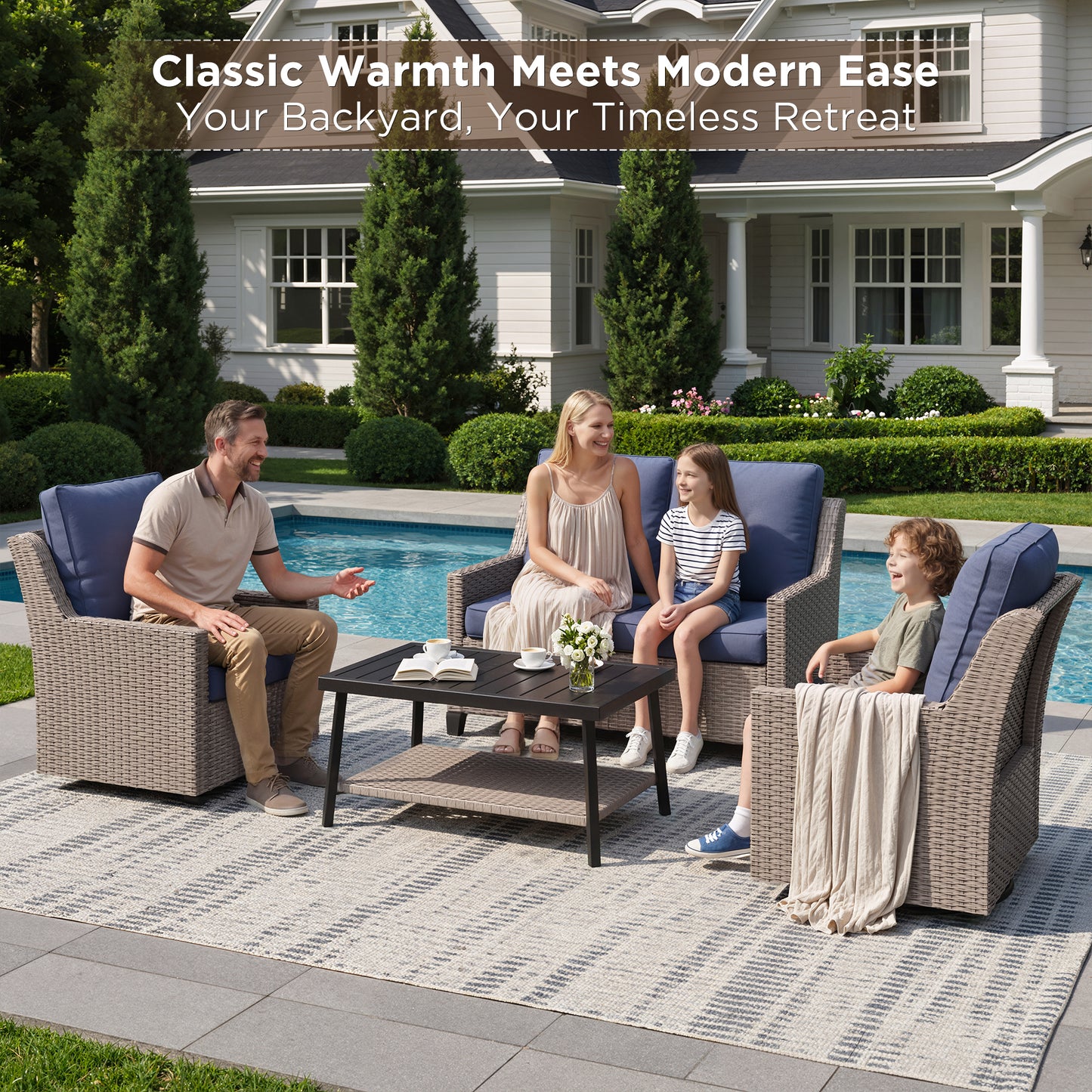 NestNook 4-Piece Outdoor Wicker Swivel Glider Patio Conversation Sets with Cushions