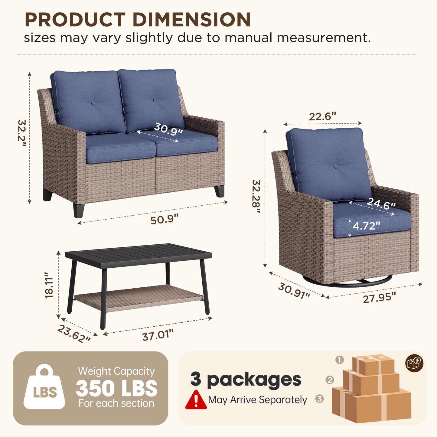 NestNook 4-Piece Outdoor Wicker Swivel Glider Patio Conversation Sets with Cushions