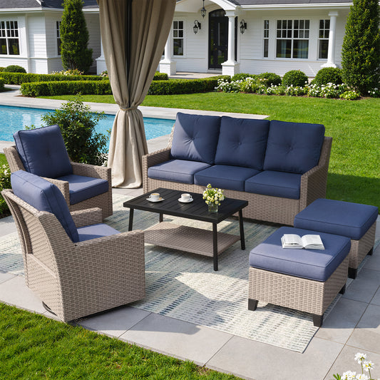 NestNook 6-Piece Outdoor Wicker Swivel Glider Patio Conversation Sets with Cushions