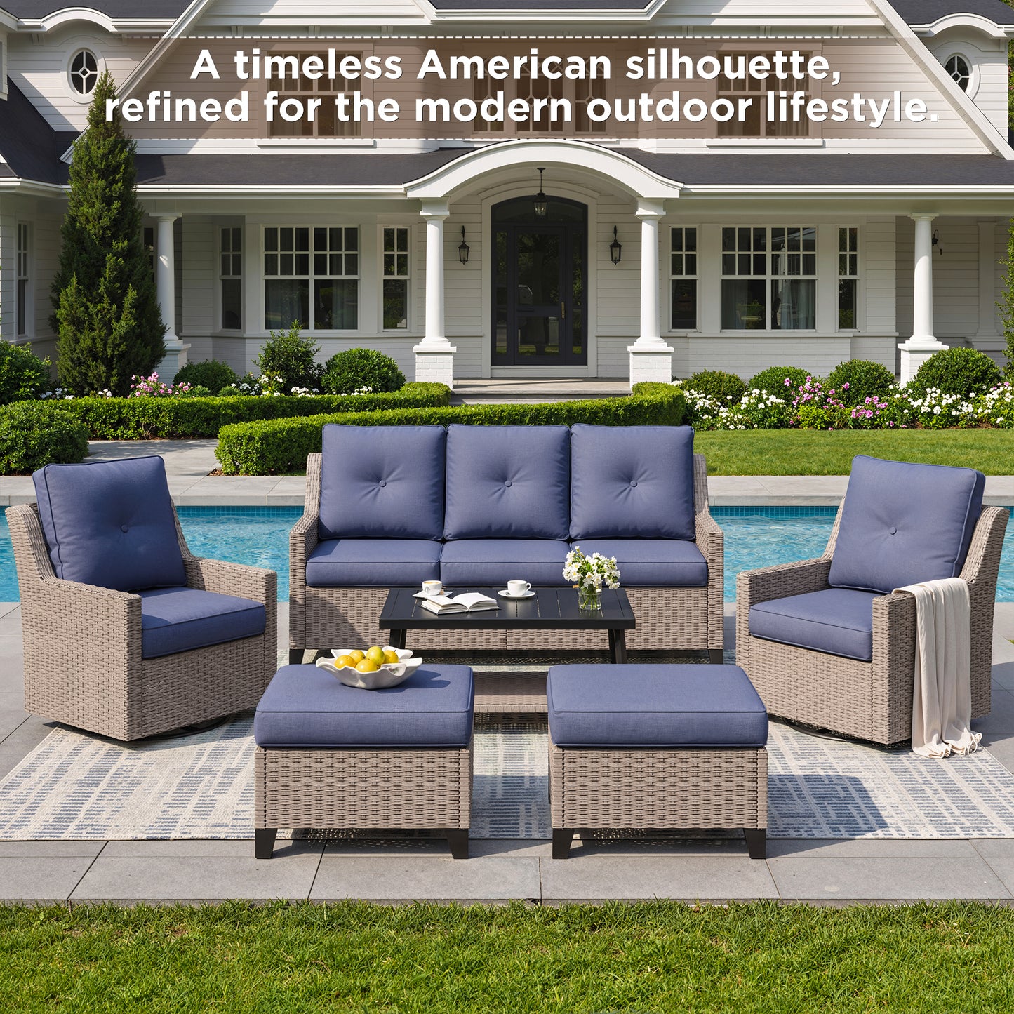 NestNook 6-Piece Outdoor Wicker Swivel Glider Patio Conversation Sets with Cushions