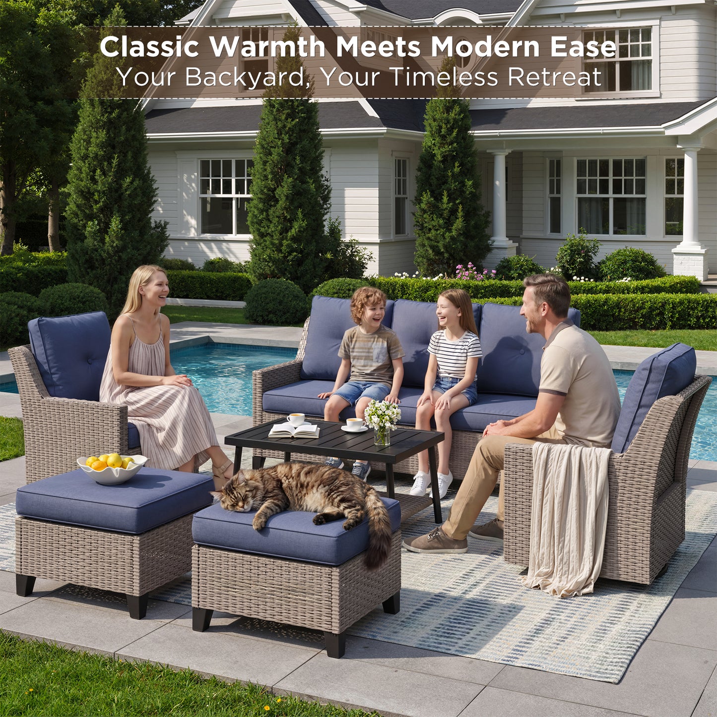 NestNook 6-Piece Outdoor Wicker Swivel Glider Patio Conversation Sets with Cushions