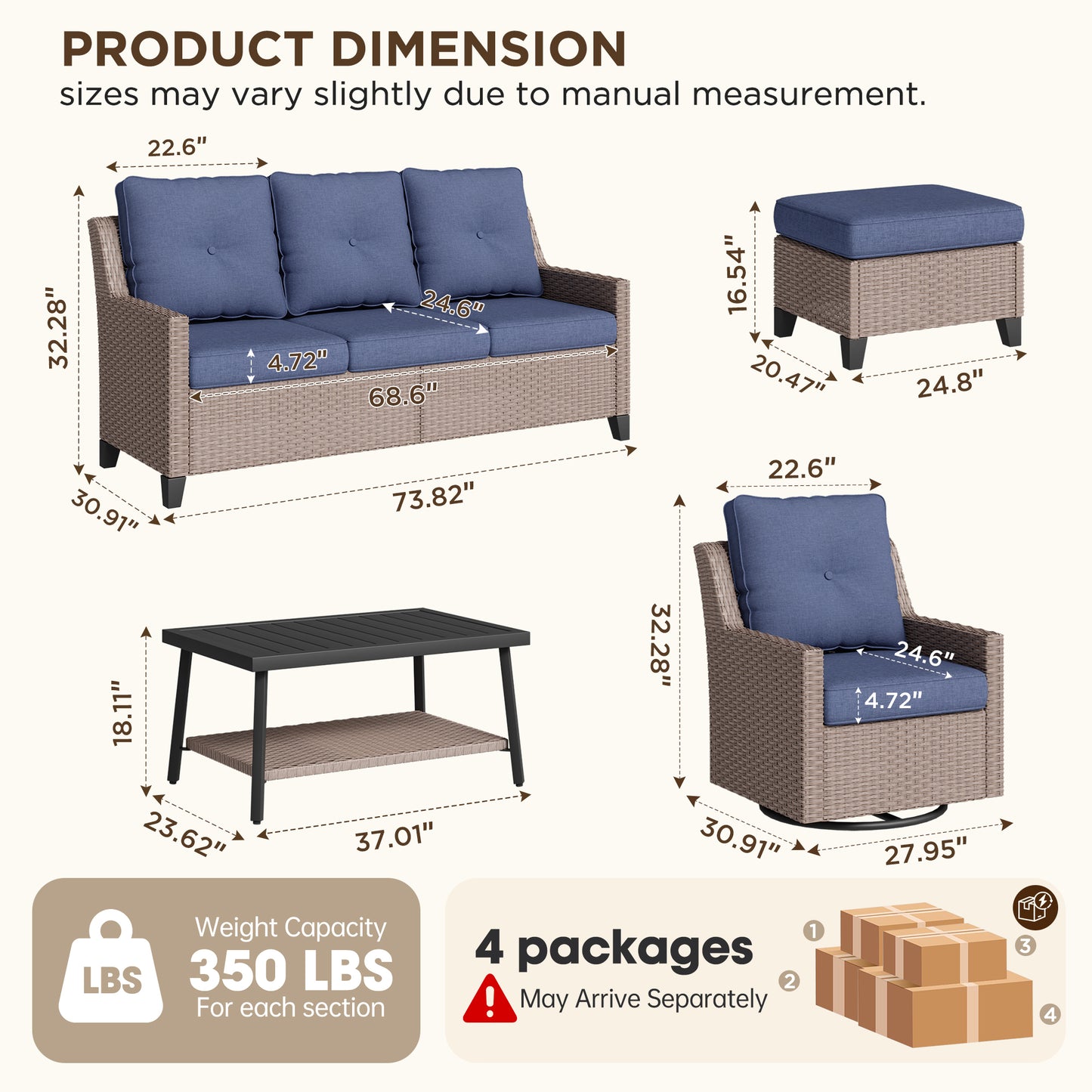 NestNook 6-Piece Outdoor Wicker Swivel Glider Patio Conversation Sets with Cushions