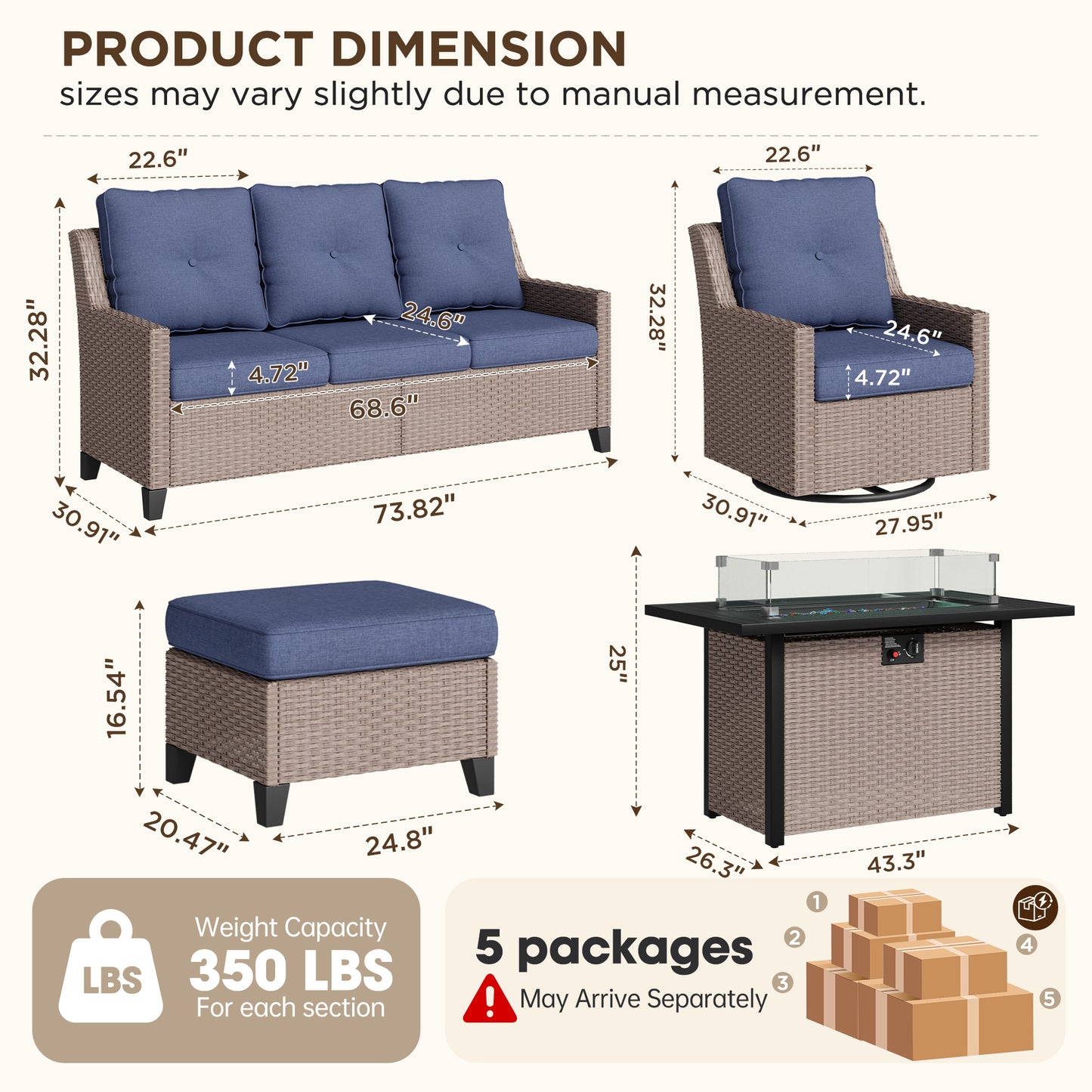 NestNook 7-Piece Outdoor Wicker Swivel Glider Patio Conversation Sets with Cushions and Fire Pit Table