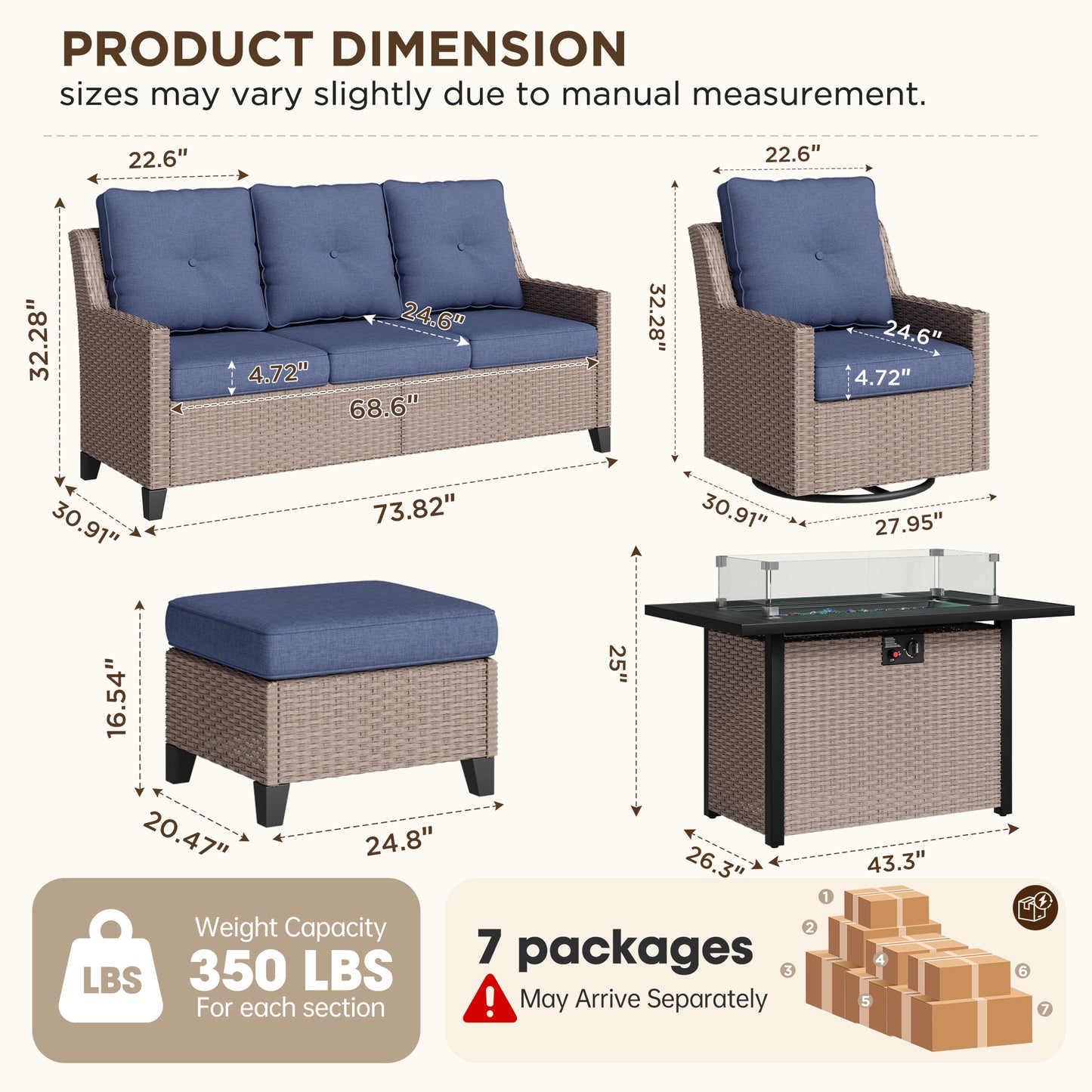 NestNook 10-Piece Outdoor Wicker Swivel Glider Conversation Sets with Cushions and Fire Pit Table