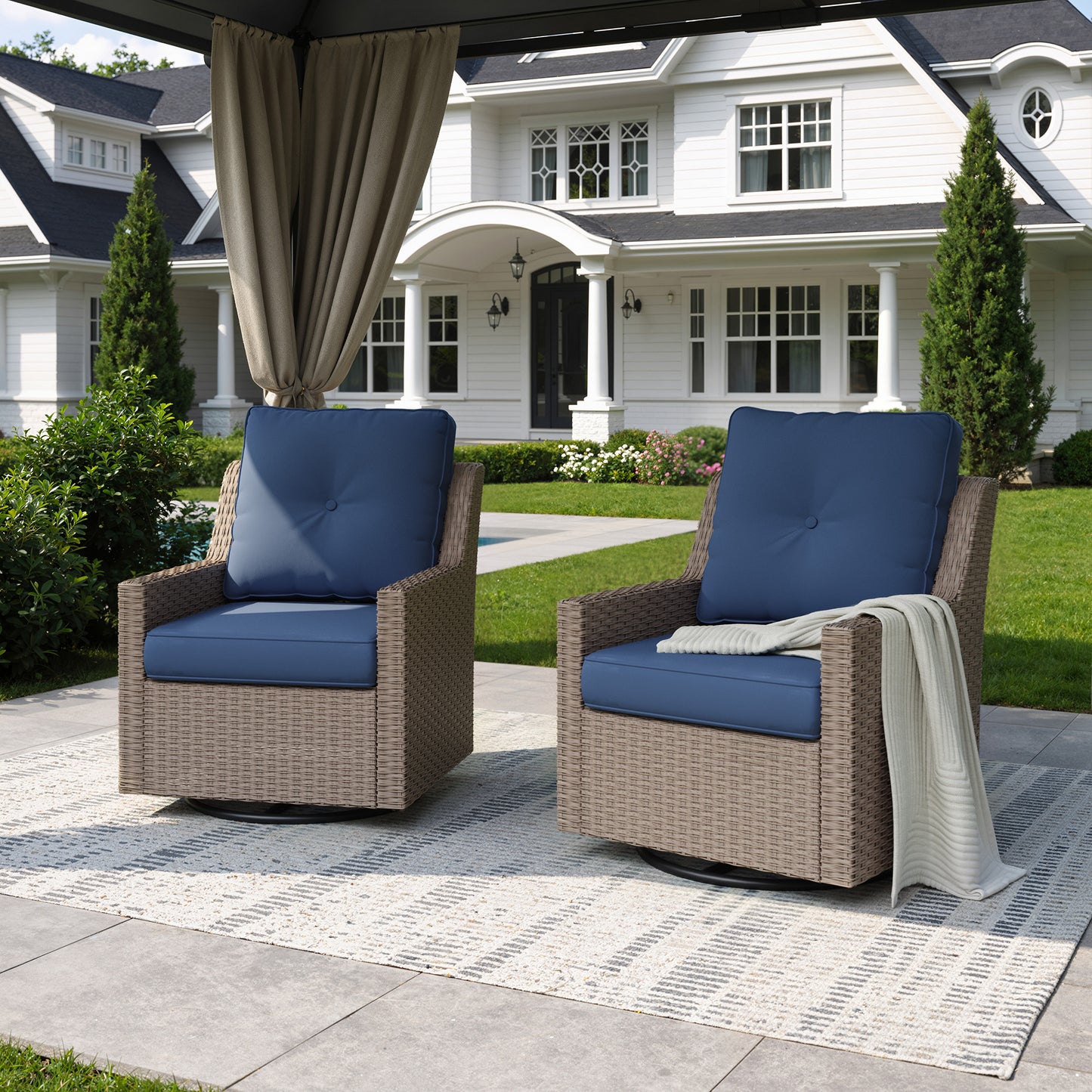 Alto Outdoor Swivel Rocking Chair Set, All-Weather Wicker Patio Chairs with Deep Cushions, 360° Swivel Glider Chairs for Backyard, Porch & Poolside