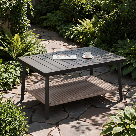 Alto Outdoor Coffee Table, Modern Rectangular Patio Table with Aluminum Top and Metal Frame for Garden, Deck, Balcony,Poolside