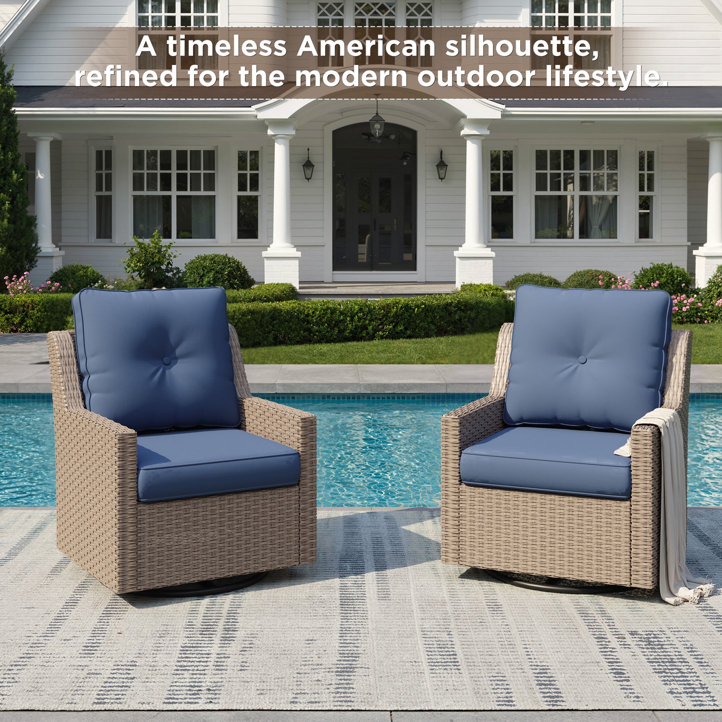 Alto Outdoor Swivel Rocking Chair Set, All-Weather Wicker Patio Chairs with Deep Cushions, 360° Swivel Glider Chairs for Backyard, Porch & Poolside