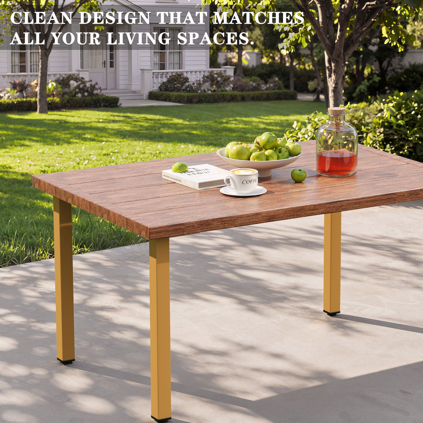 Melvarn Outdoor Coffee Table 37.4", Metal Patio Table with Wood Grain Top, Weather Resistant