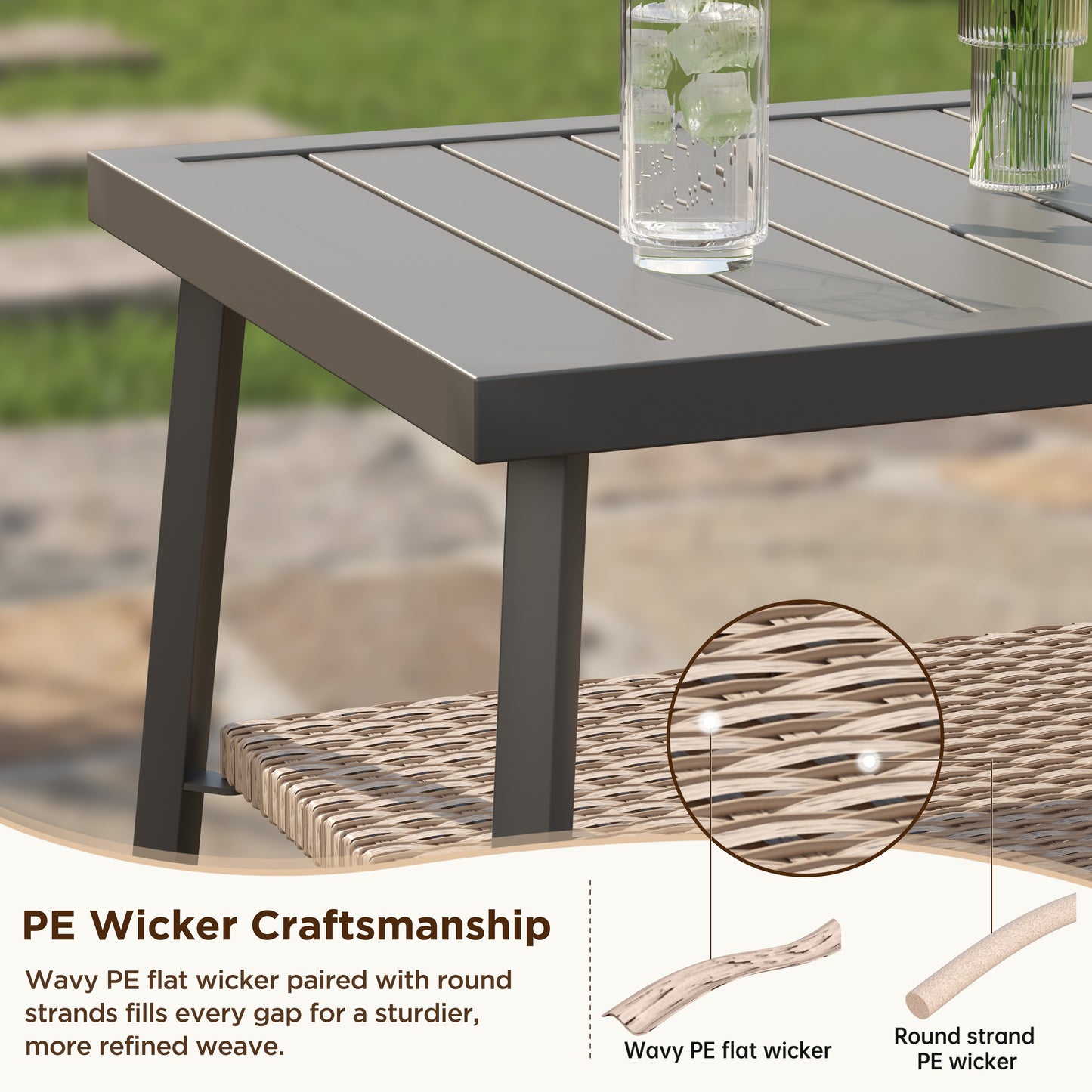 Alto Outdoor Coffee Table, Modern Rectangular Patio Table with Aluminum Top and Metal Frame for Garden, Deck, Balcony,Poolside