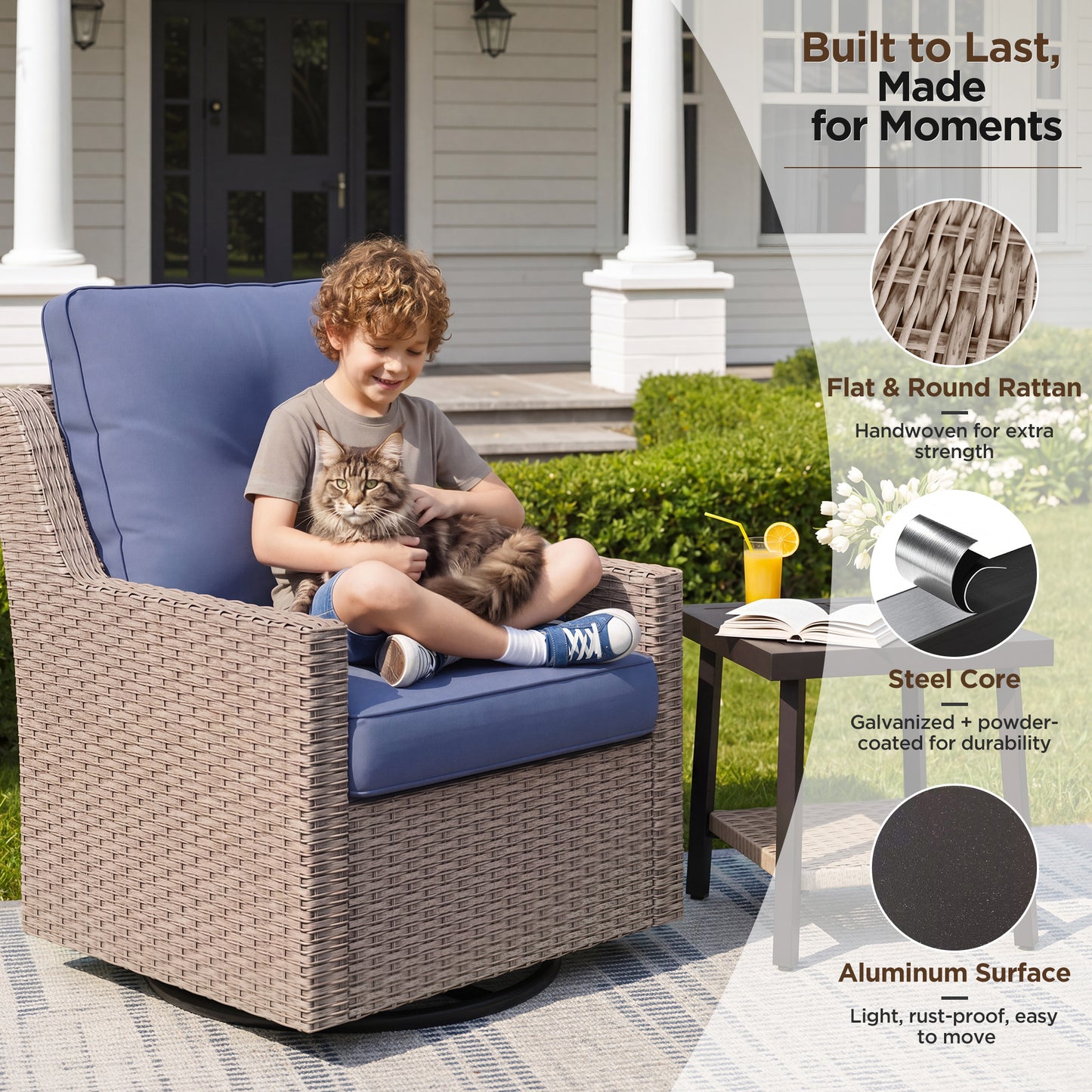 Alto Outdoor Swivel Rocking Chair Set, All-Weather Wicker Patio Chairs with Deep Cushions, 360° Swivel Glider Chairs for Backyard, Porch & Poolside