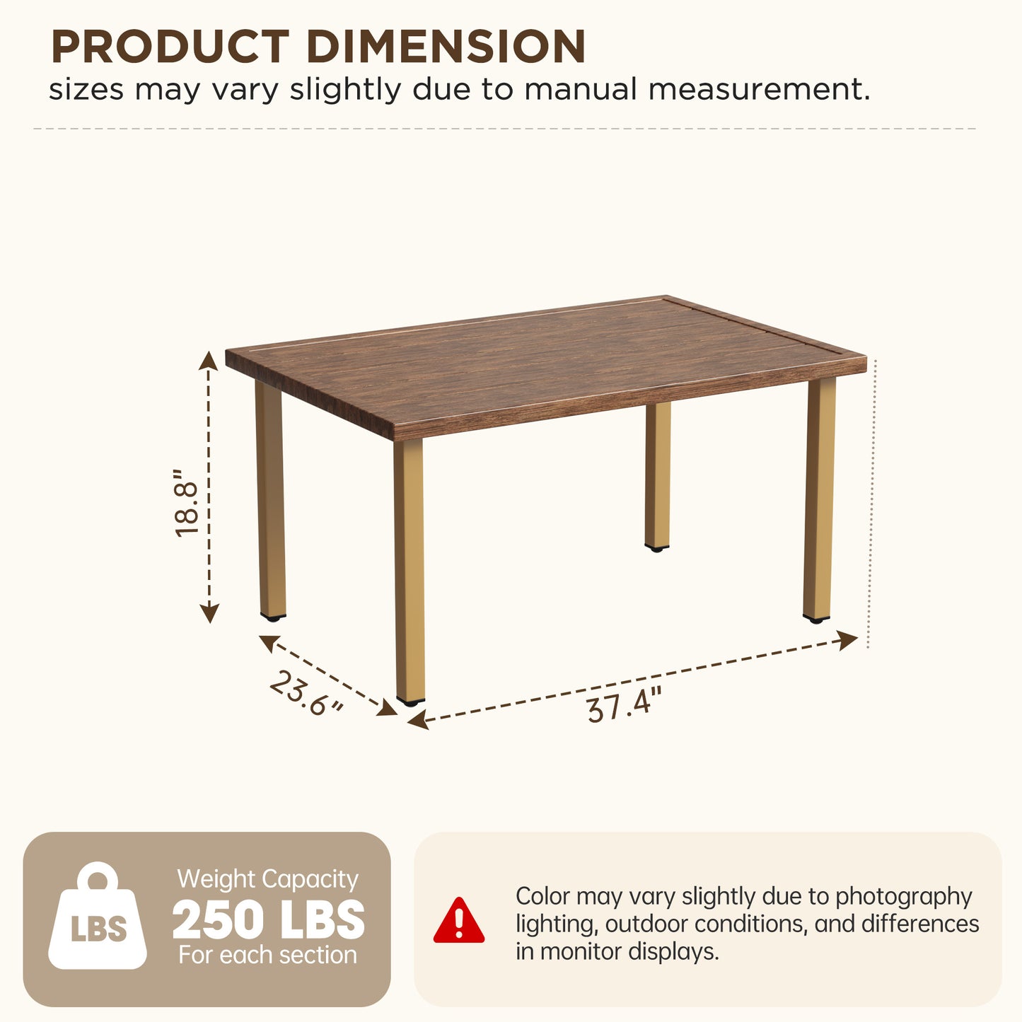 Melvarn Outdoor Coffee Table 37.4", Metal Patio Table with Wood Grain Top, Weather Resistant