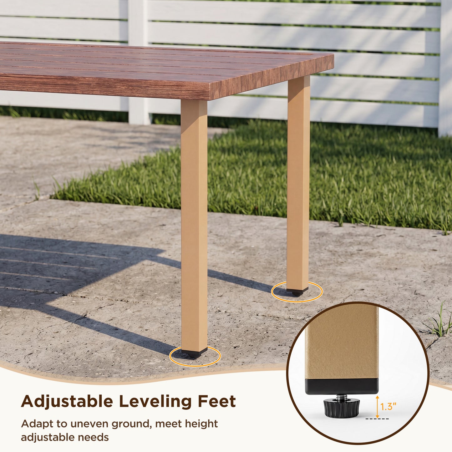 Melvarn Outdoor Coffee Table 37.4", Metal Patio Table with Wood Grain Top, Weather Resistant