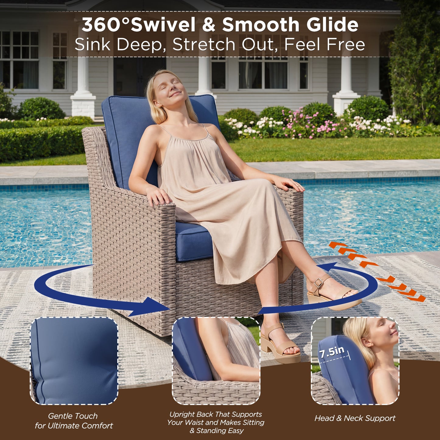 Alto Outdoor Swivel Rocking Chair Set, All-Weather Wicker Patio Chairs with Deep Cushions, 360° Swivel Glider Chairs for Backyard, Porch & Poolside