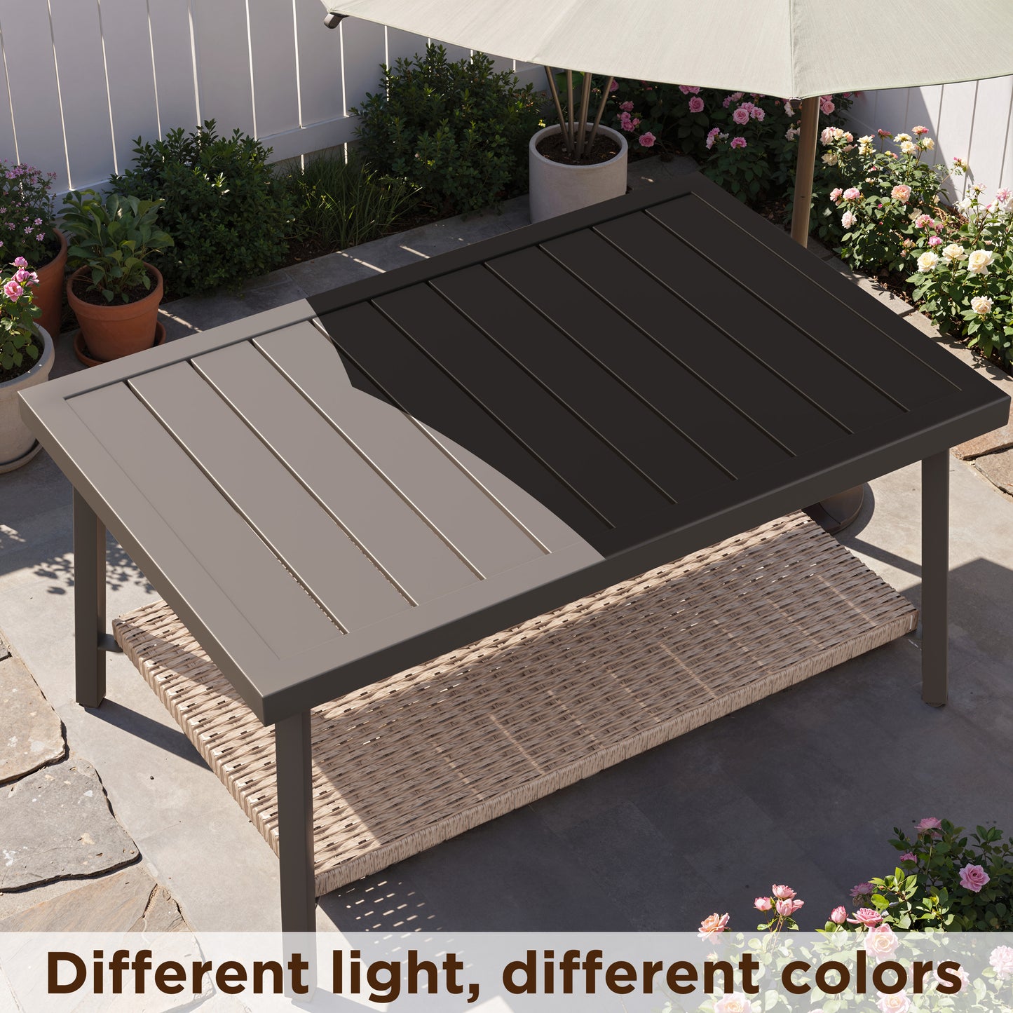 Alto Outdoor Coffee Table, Modern Rectangular Patio Table with Aluminum Top and Metal Frame for Garden, Deck, Balcony,Poolside