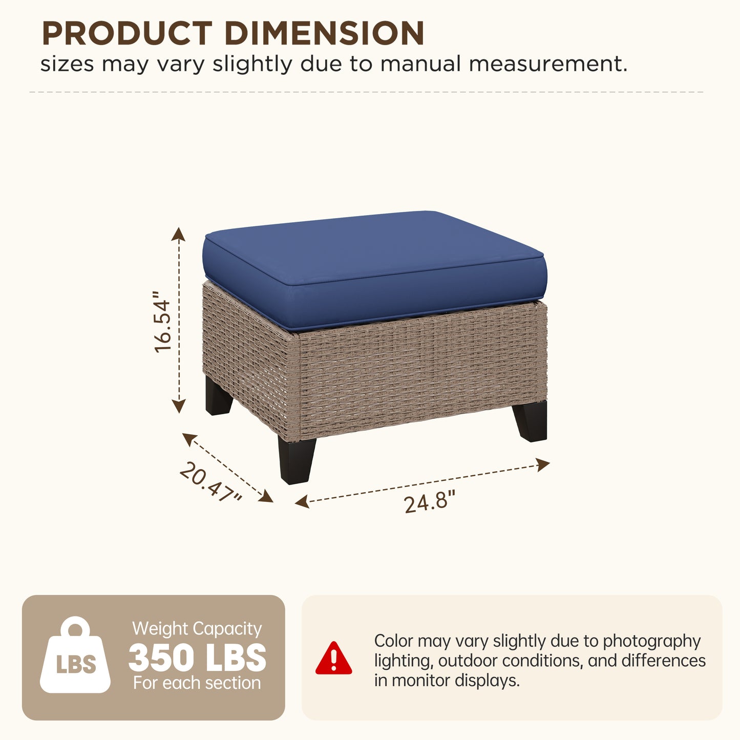 Alto Outdoor Ottoman Set of 2, Wicker Patio Ottomans with 4" Cushions, Outdoor Footstools and Foot Rest for Patio, Porch, Balcony