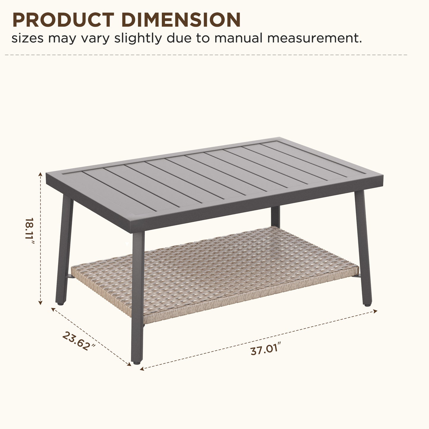 Alto Outdoor Coffee Table, Modern Rectangular Patio Table with Aluminum Top and Metal Frame for Garden, Deck, Balcony,Poolside