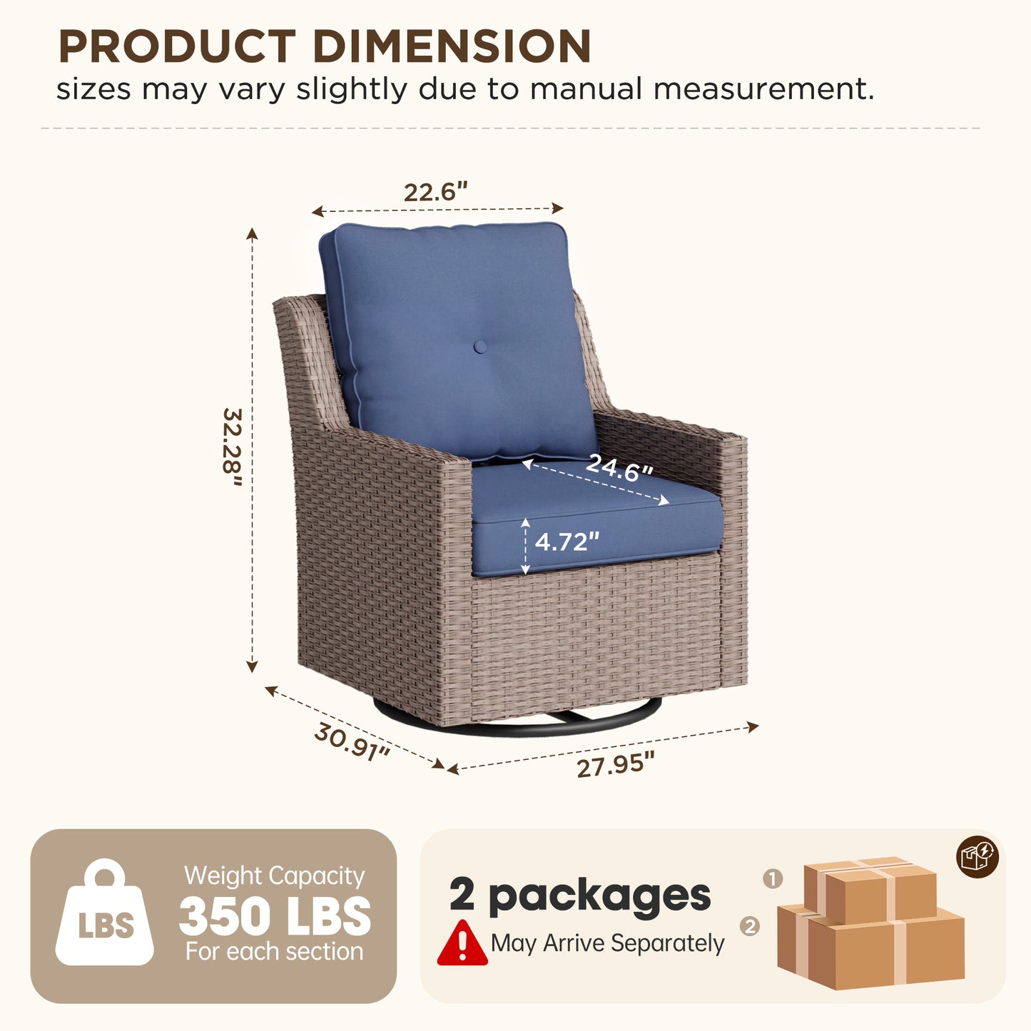 Alto Outdoor Swivel Rocking Chair Set, All-Weather Wicker Patio Chairs with Deep Cushions, 360° Swivel Glider Chairs for Backyard, Porch & Poolside