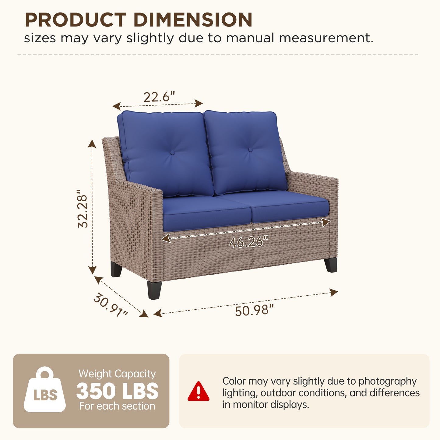 Alto 2-Seat Outdoor Wicker Sofa Loveseat with Blue Olefin Cushions for Porch