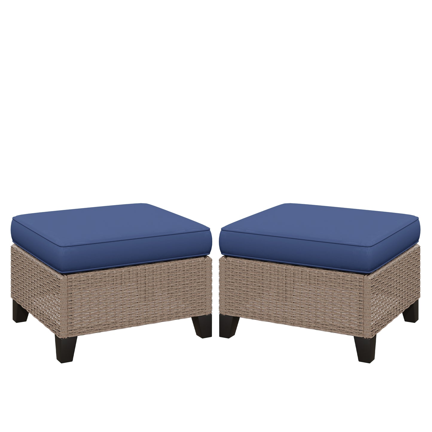Alto Outdoor Ottoman Set of 2, Wicker Patio Ottomans with 4" Cushions, Outdoor Footstools and Foot Rest for Patio, Porch, Balcony
