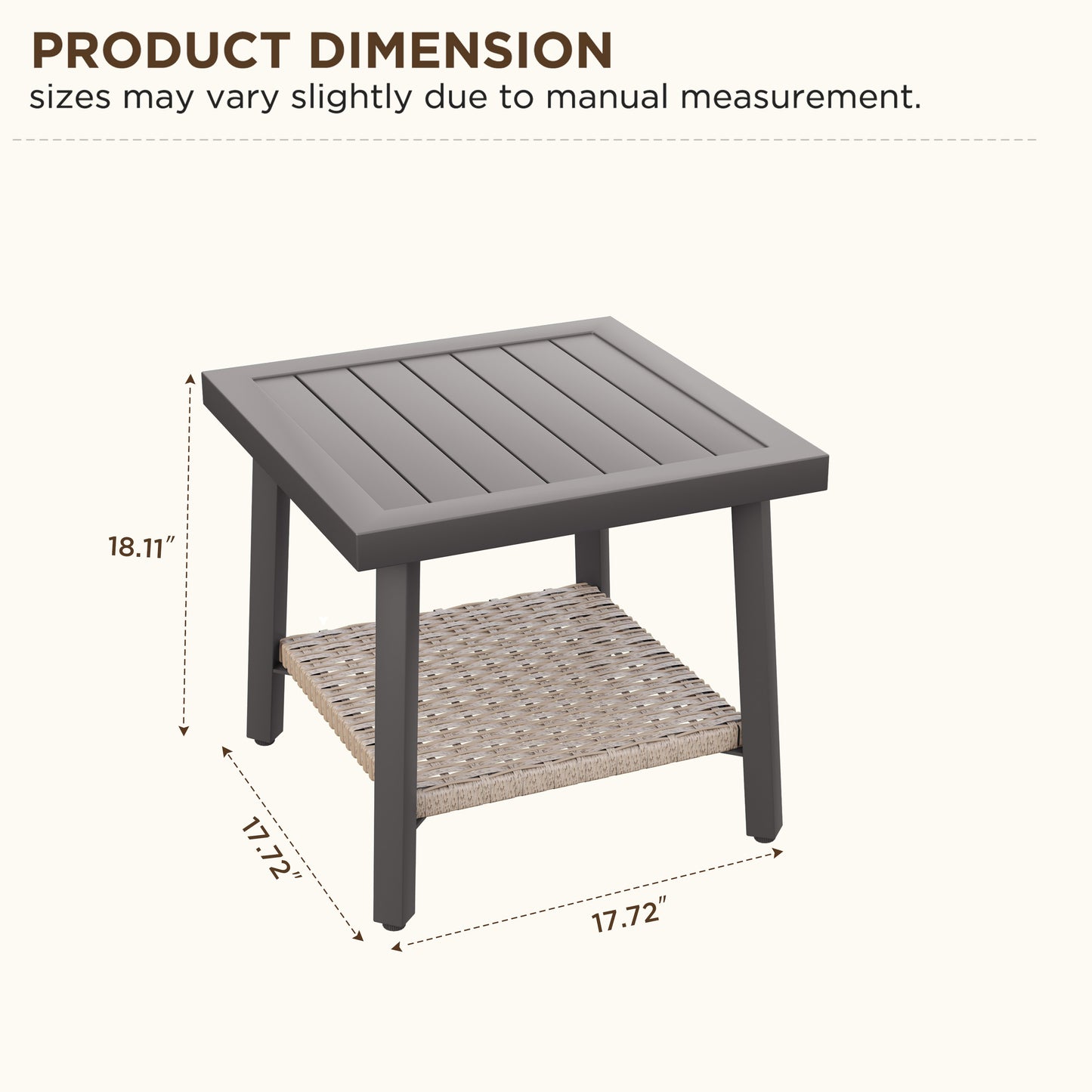 Alto Outdoor Side Table with Storage Shelf, Aluminum Patio Side Table with Wicker Bottom Shelf for Balcony, Garden, Deck