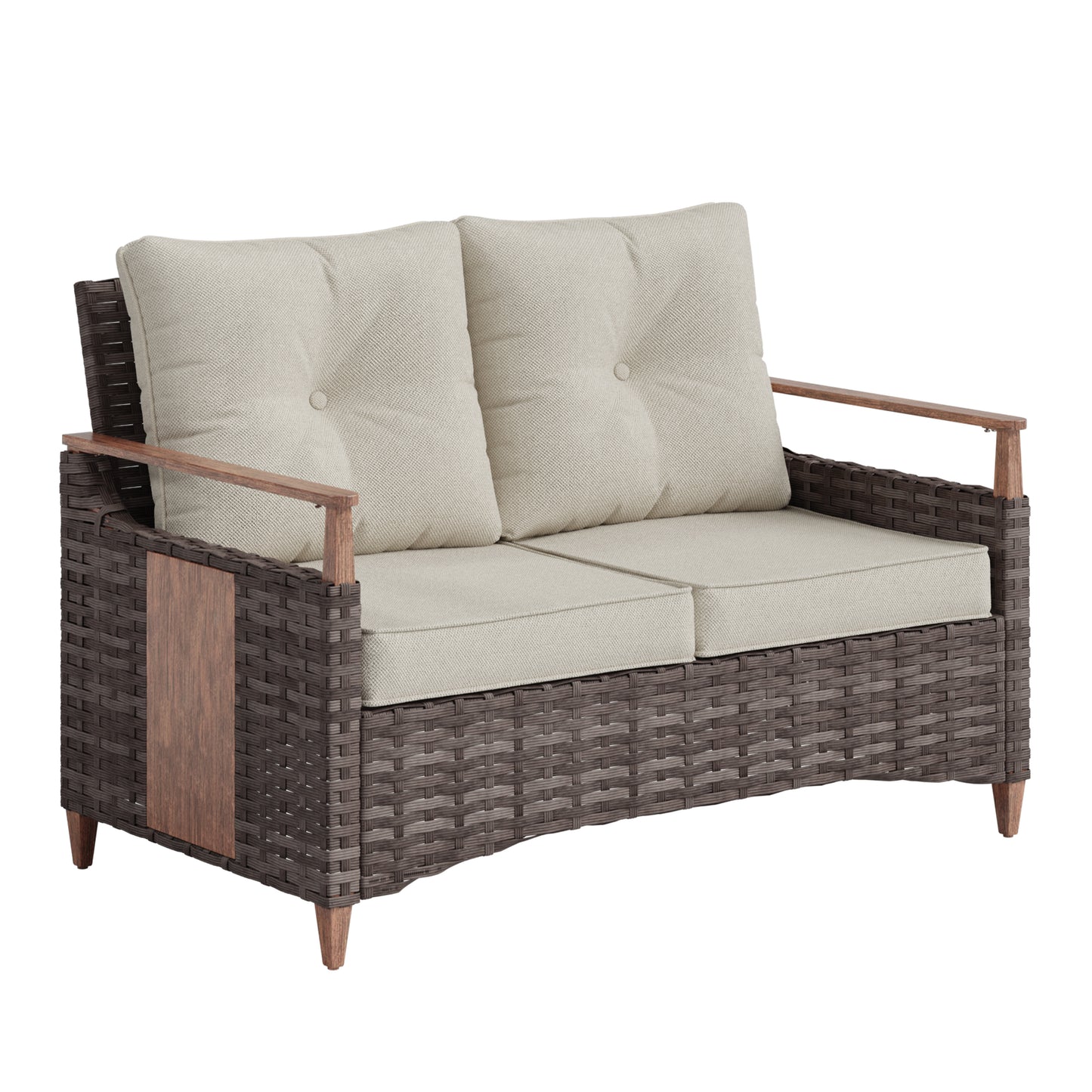 Melvarn Outdoor Wicker Sofa with Cushions, 2-Seat Patio Couch, All-Weather Rattan Outdoor Furniture for Backyard, Balcony, Porch & Garden Seating