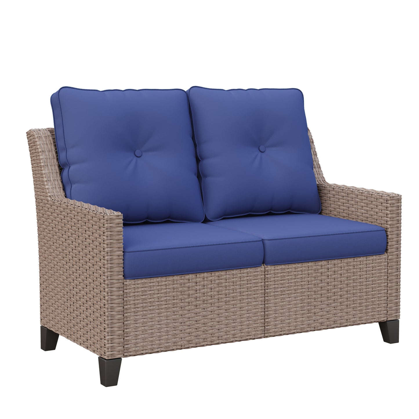 Alto 2-Seat Outdoor Wicker Sofa Loveseat with Blue Olefin Cushions for Porch