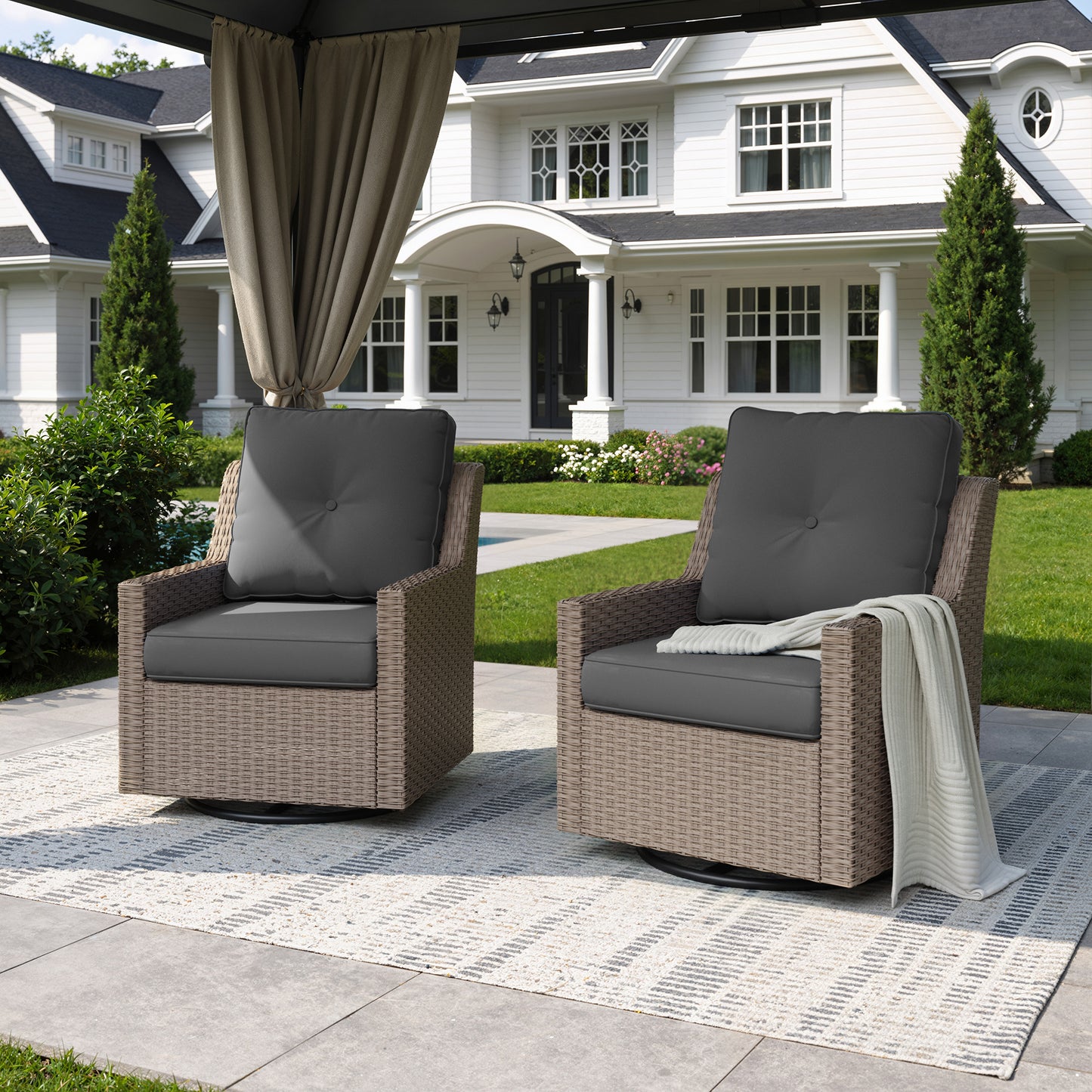 Alto Outdoor Swivel Rocking Chair Set, All-Weather Wicker Patio Chairs with Deep Cushions, 360° Swivel Glider Chairs for Backyard, Porch & Poolside