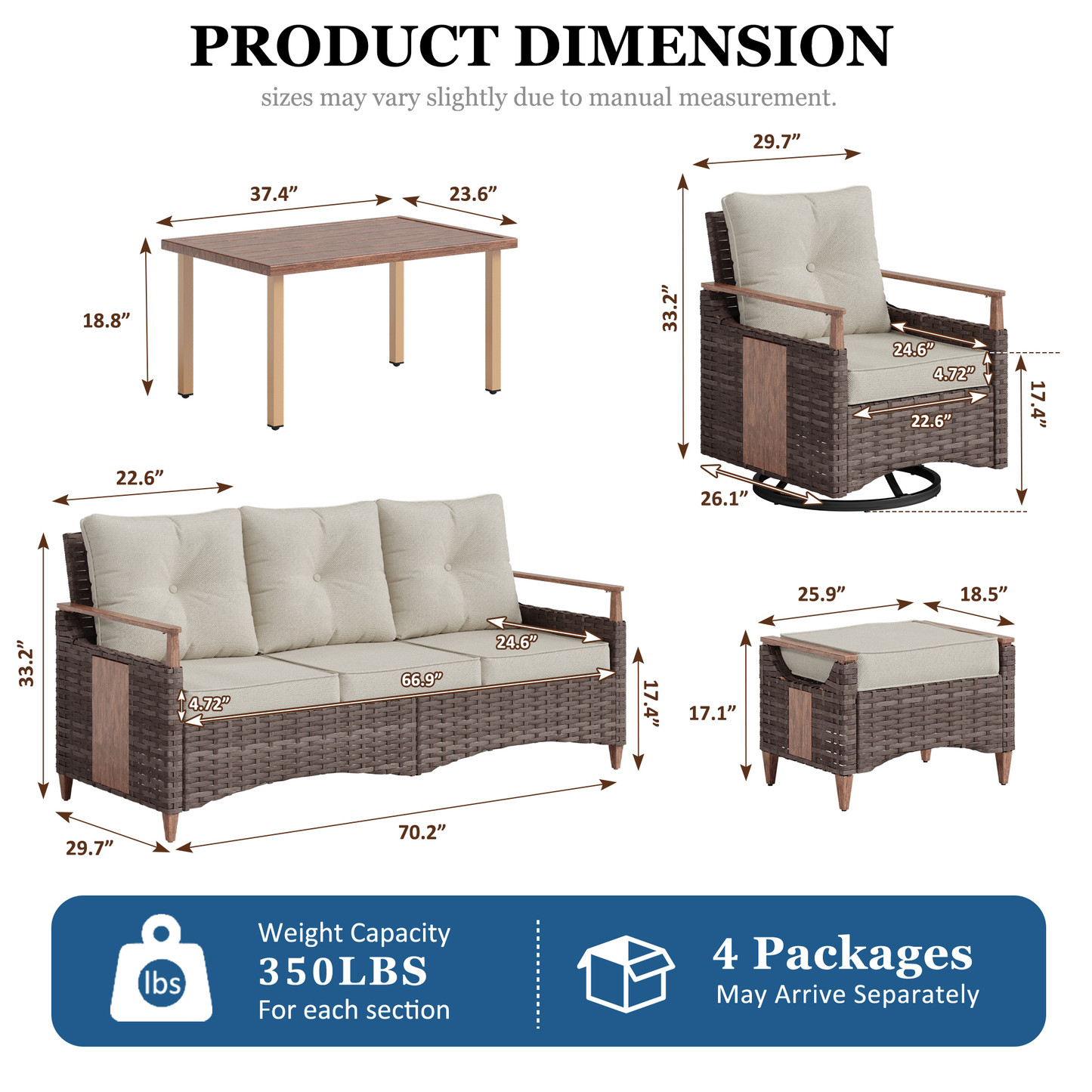 Melvarn 6-Piece Outdoor Wicker Swivel Glider Patio Conversation Sets with Cushions