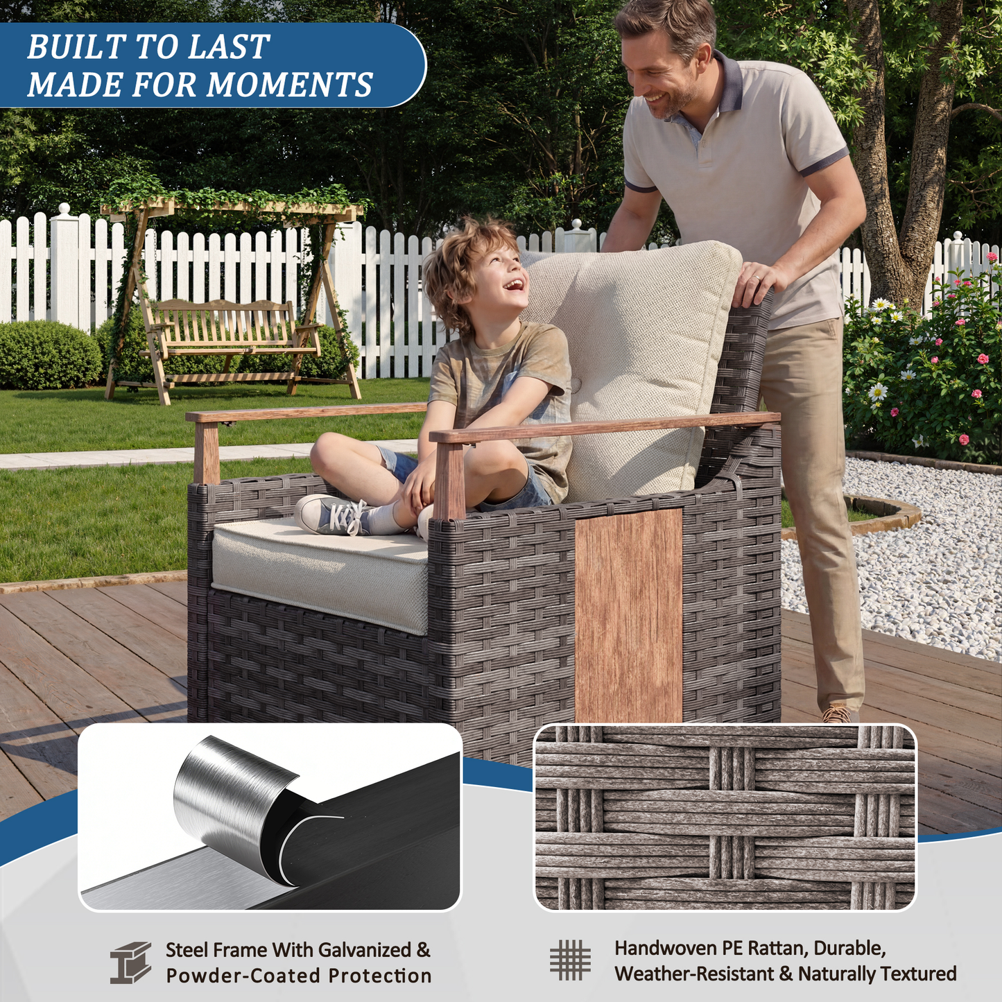 Melvarn 6-Piece Outdoor Wicker Swivel Glider Patio Conversation Sets with Cushions