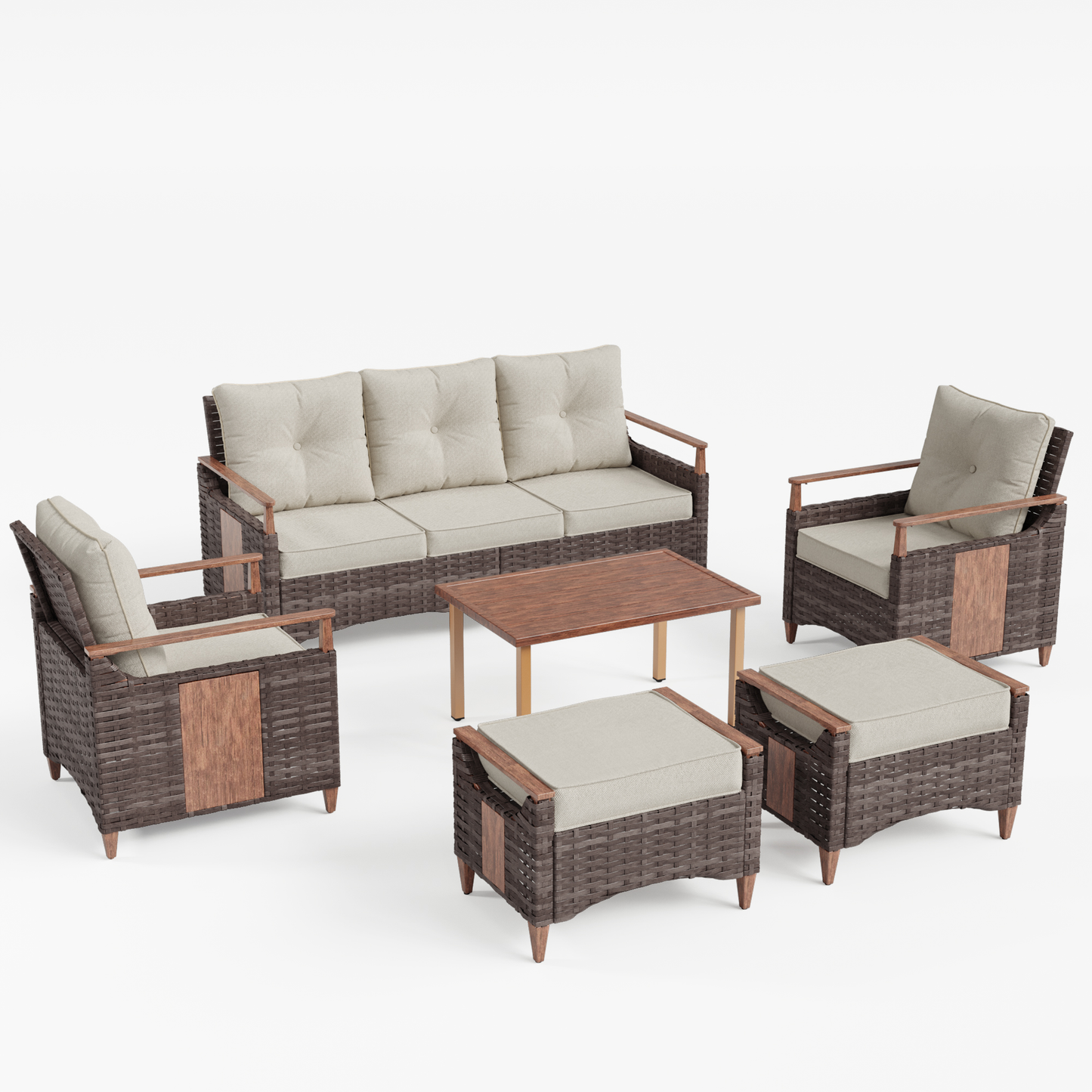 Melvarn 6-Piece Wicker Patio Conversation Sets Outdoor Seating Group with Cushions
