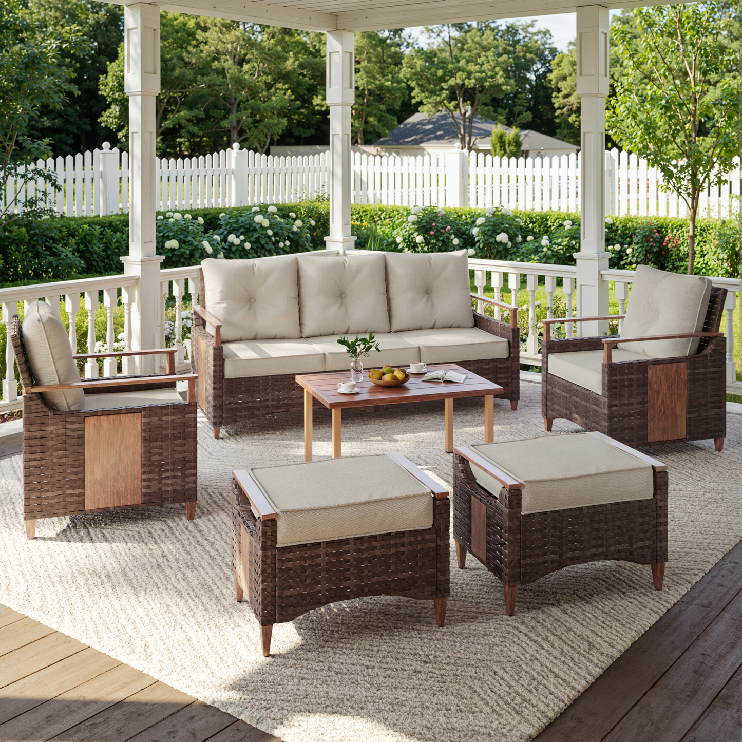 Melvarn 6-Piece Wicker Patio Conversation Sets Outdoor Seating Group with Cushions