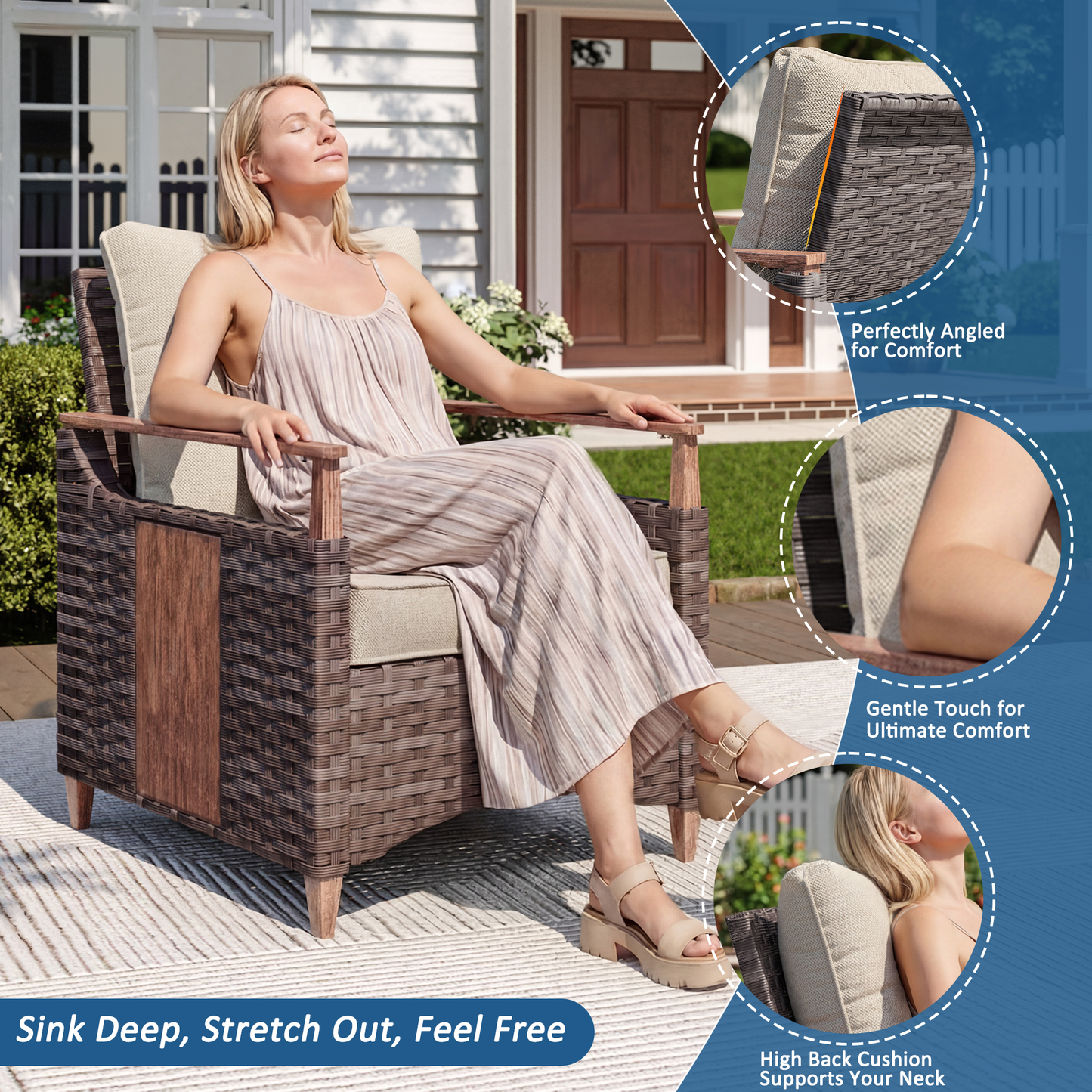 Melvarn 6-Piece Wicker Patio Conversation Sets Outdoor Seating Group with Cushions