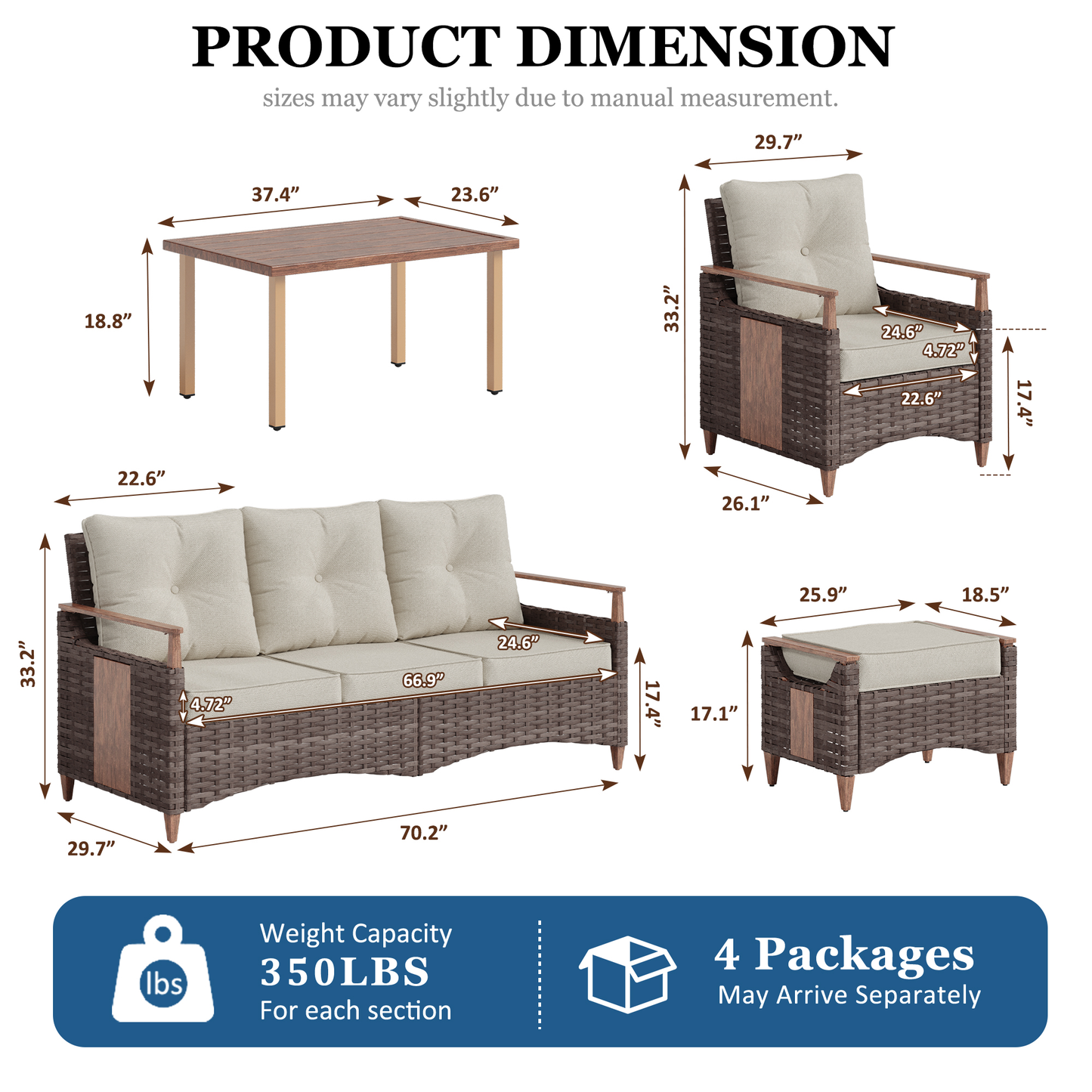 Melvarn 6-Piece Wicker Patio Conversation Sets Outdoor Seating Group with Cushions