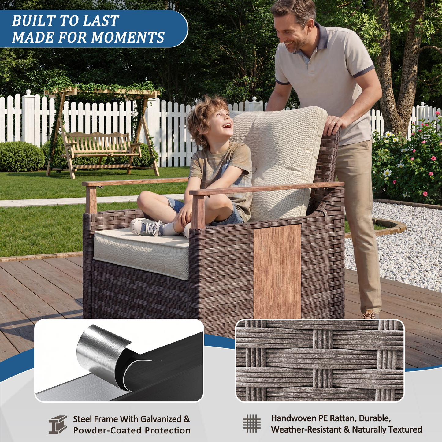 Melvarn 4-Piece Wicker Patio Conversation Sets Outdoor Seating Group with Cushions