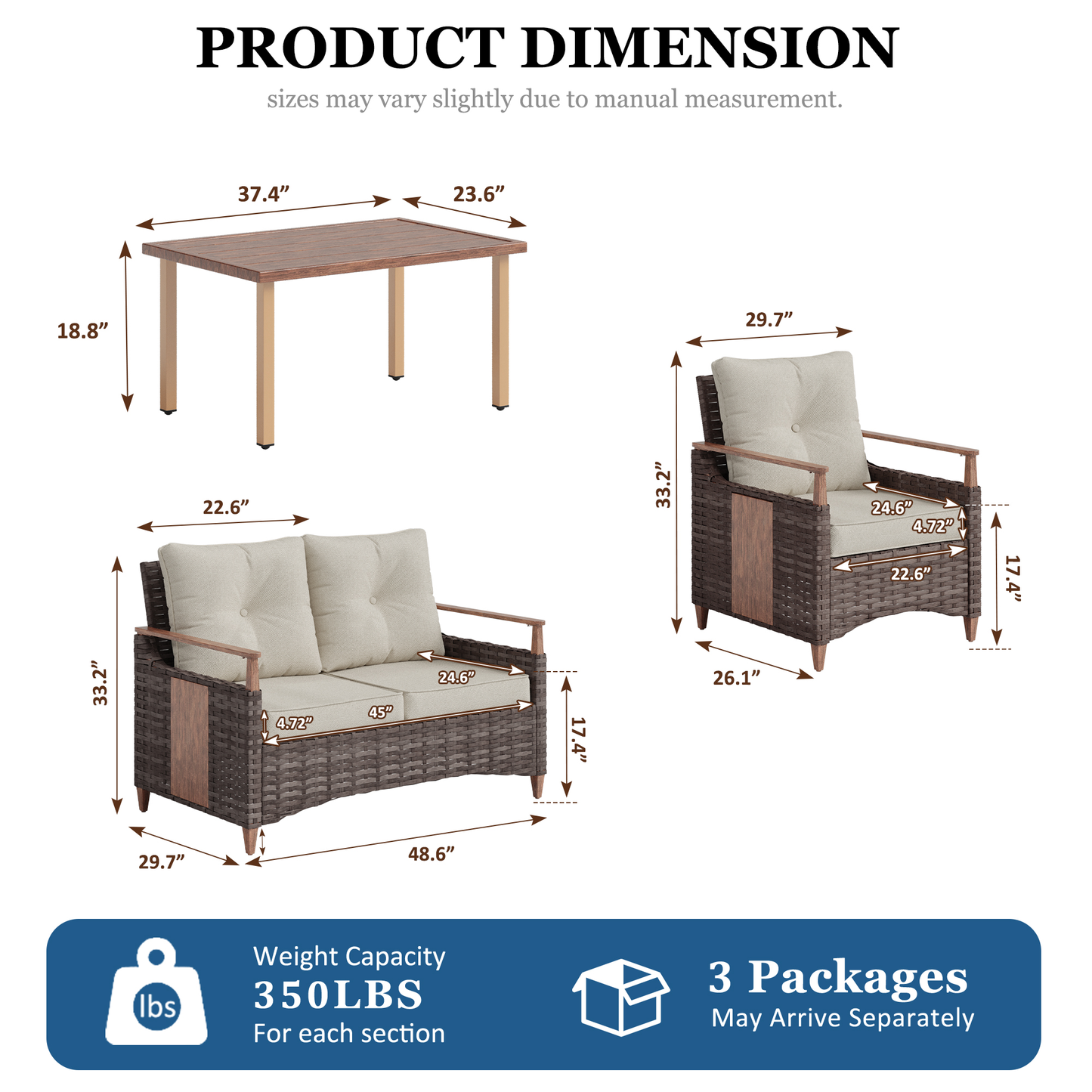 Melvarn 4-Piece Wicker Patio Conversation Sets Outdoor Seating Group with Cushions