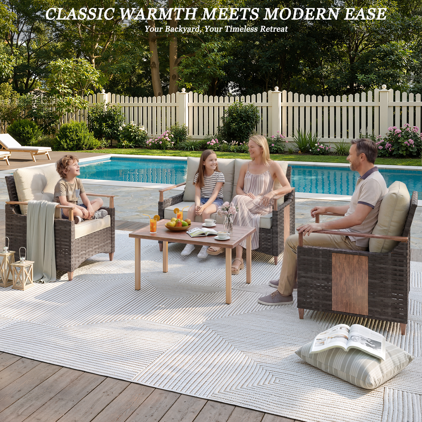 Melvarn 4-Piece Wicker Patio Conversation Sets Outdoor Seating Group with Cushions