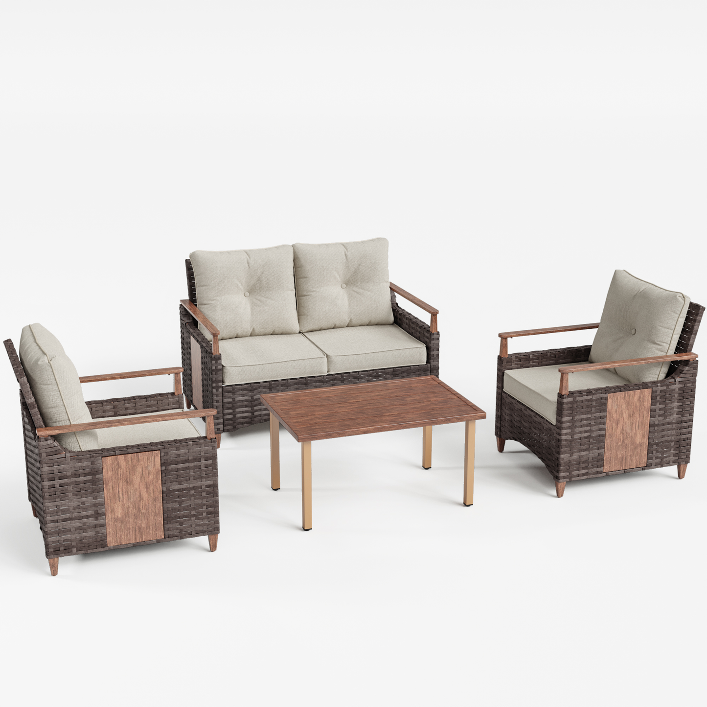 Melvarn 4-Piece Wicker Patio Conversation Sets Outdoor Seating Group with Cushions